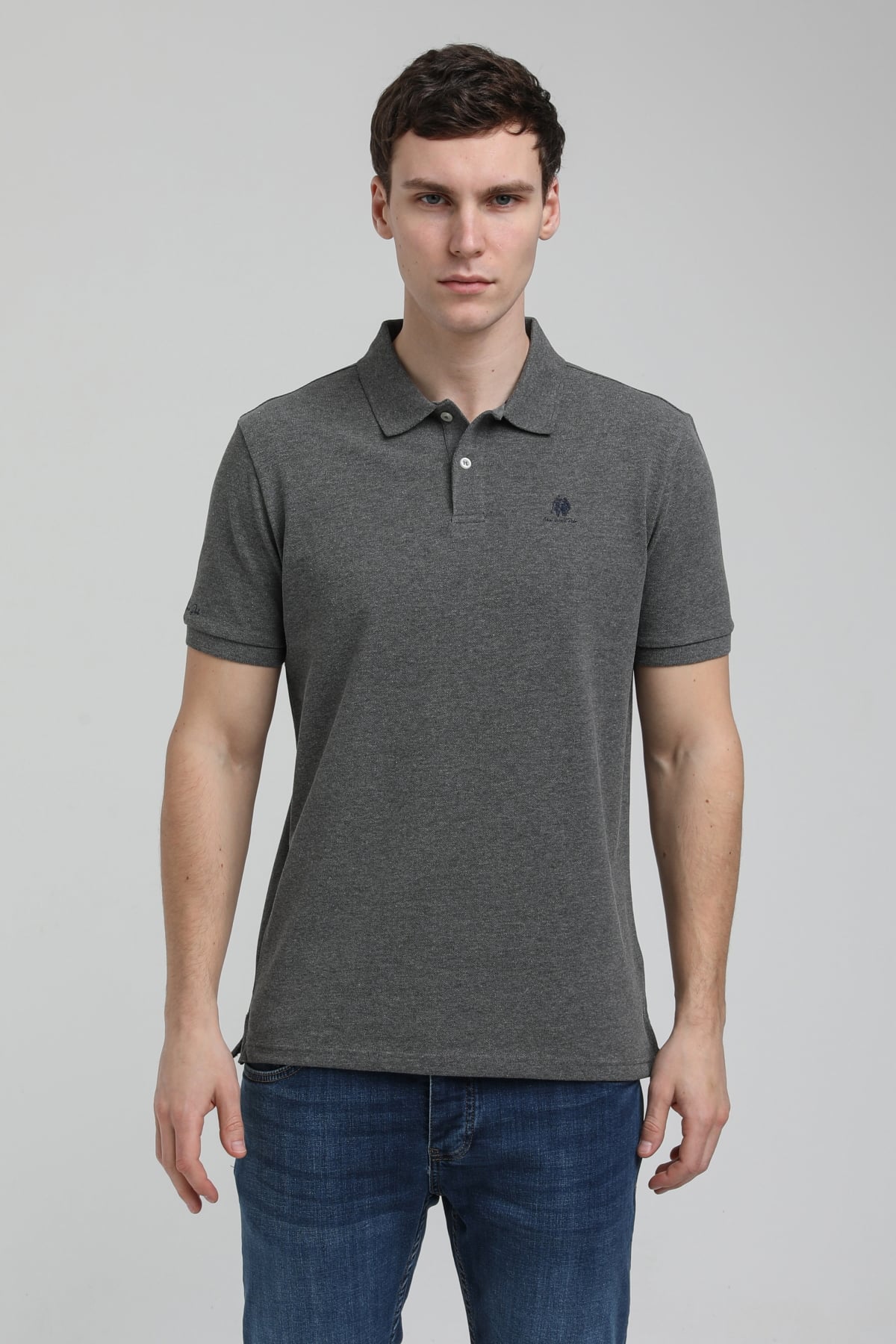 New World Polo Polo Yaka Gri Regular Custom Polo 23SSM10248