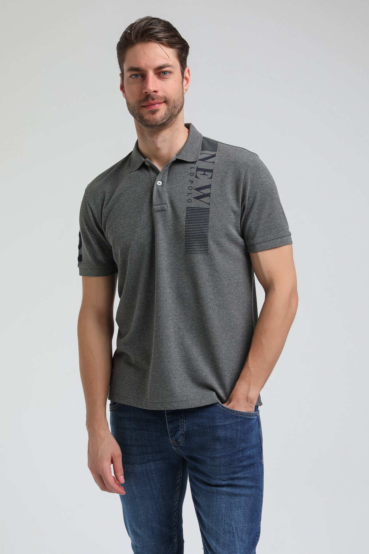 New World Polo Polo Yaka Gri Regular Custom Polo 23SSM10274
