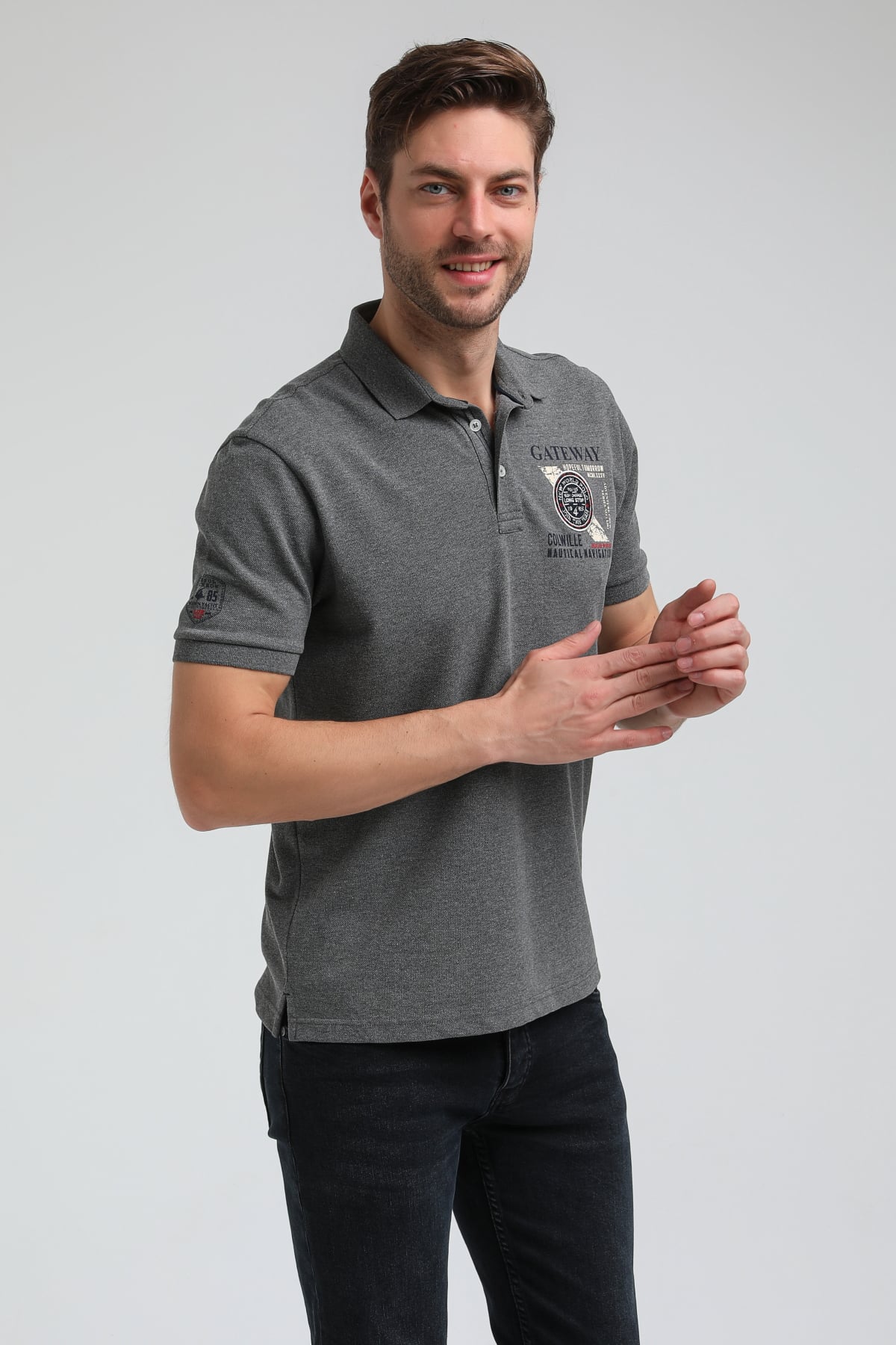New World Polo Polo Yaka Gri Regular Custom Polo 23SSM10271