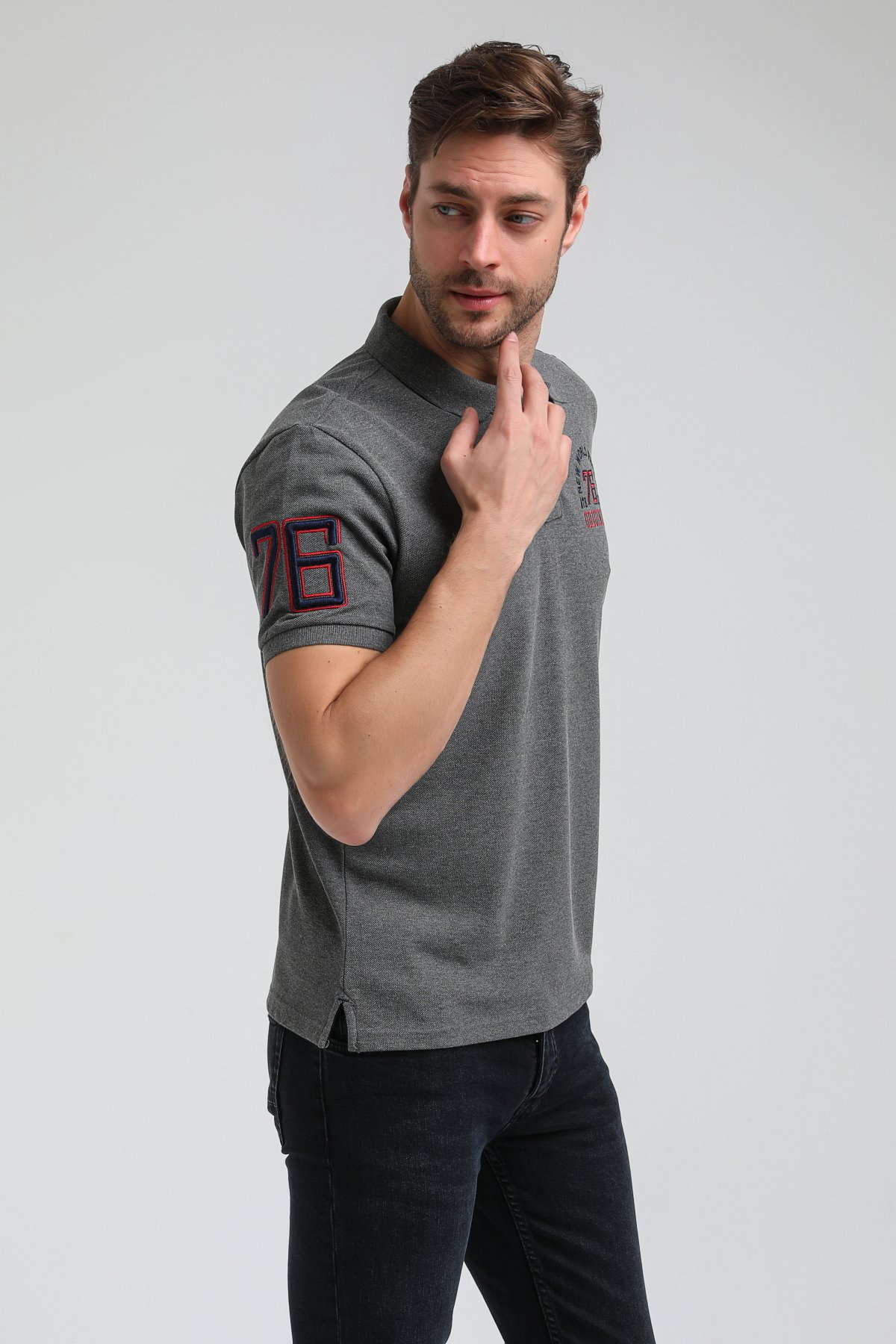 New World Polo Polo Yaka Gri Regular Custom Polo 23SSM10254