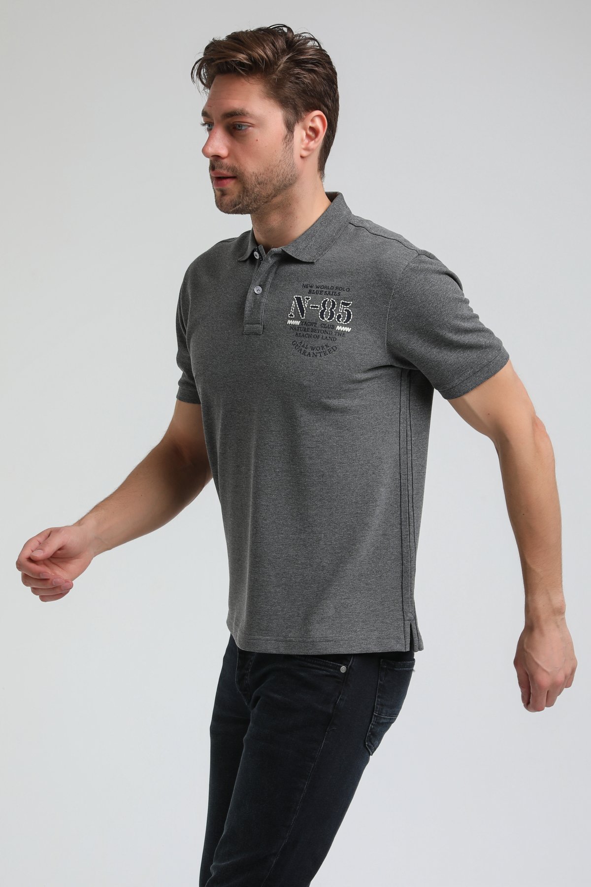 New World Polo Polo Yaka Gri Regular Custom Polo 23SSM10273