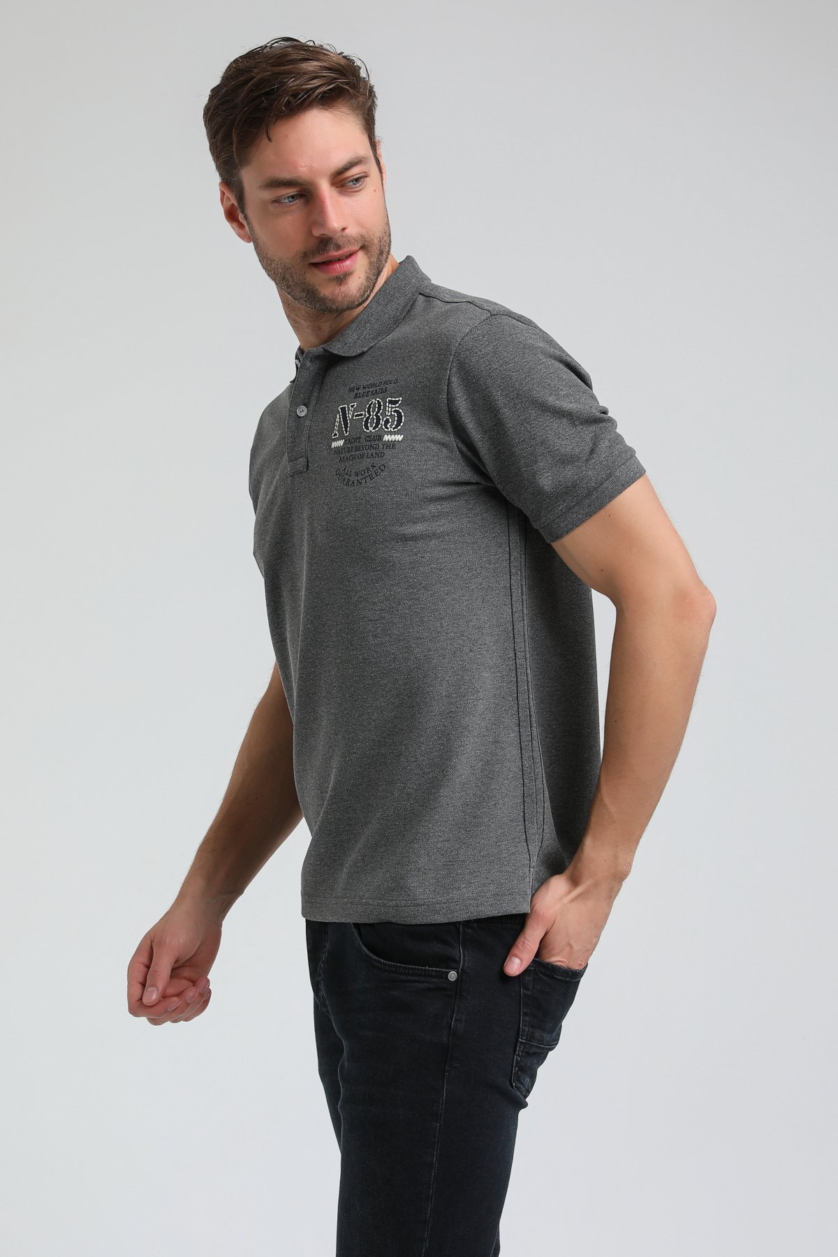 New World Polo Polo Yaka Gri Regular Custom Polo 23SSM10273