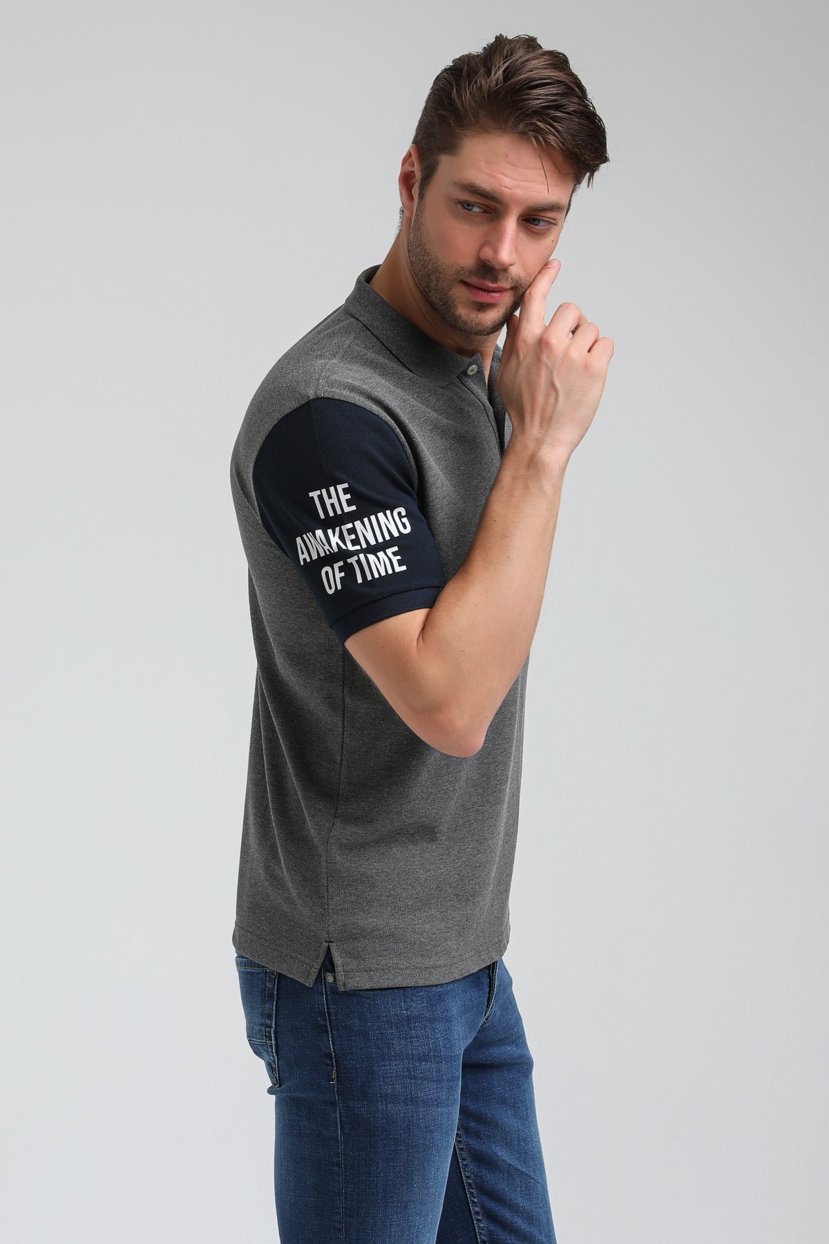 New World Polo Polo Yaka Gri Slim Fit Polo 23SSM10259