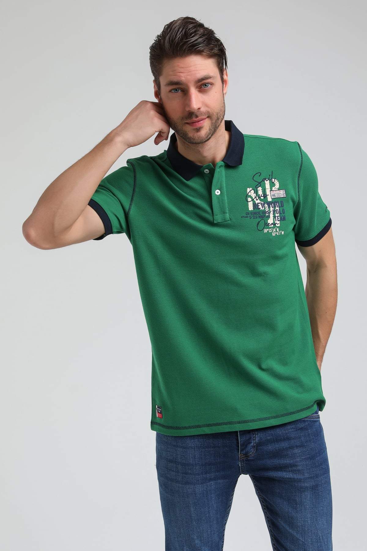 New World Polo Polo Yaka Yeşil Regular Custom Polo 23SSM10257
