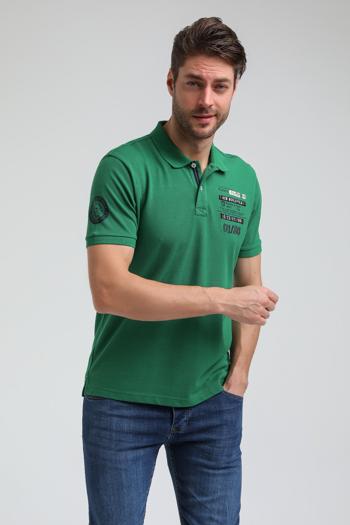 New World Polo Polo Yaka Yeşil Regular Custom Polo 23SSM10270