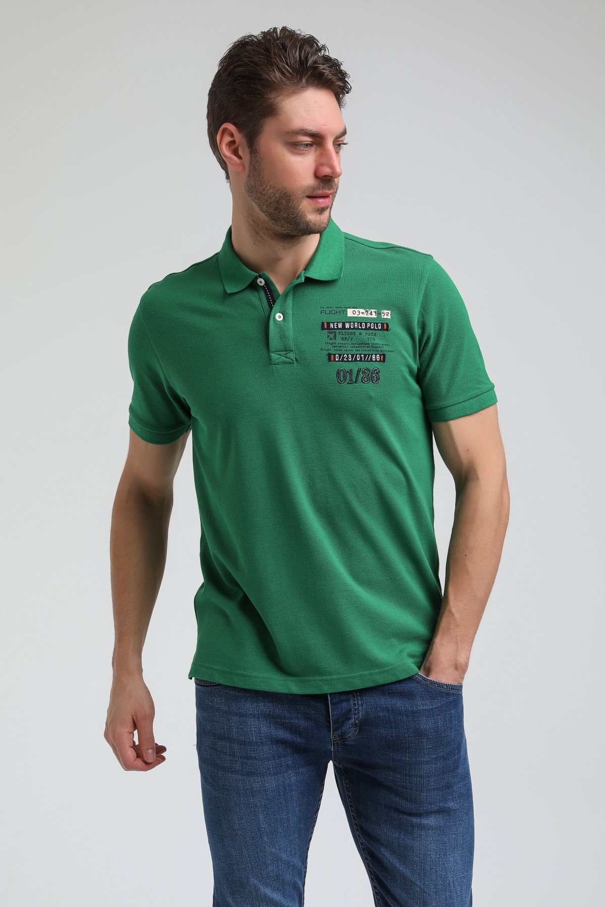 New World Polo Polo Yaka Yeşil Regular Custom Polo 23SSM10270