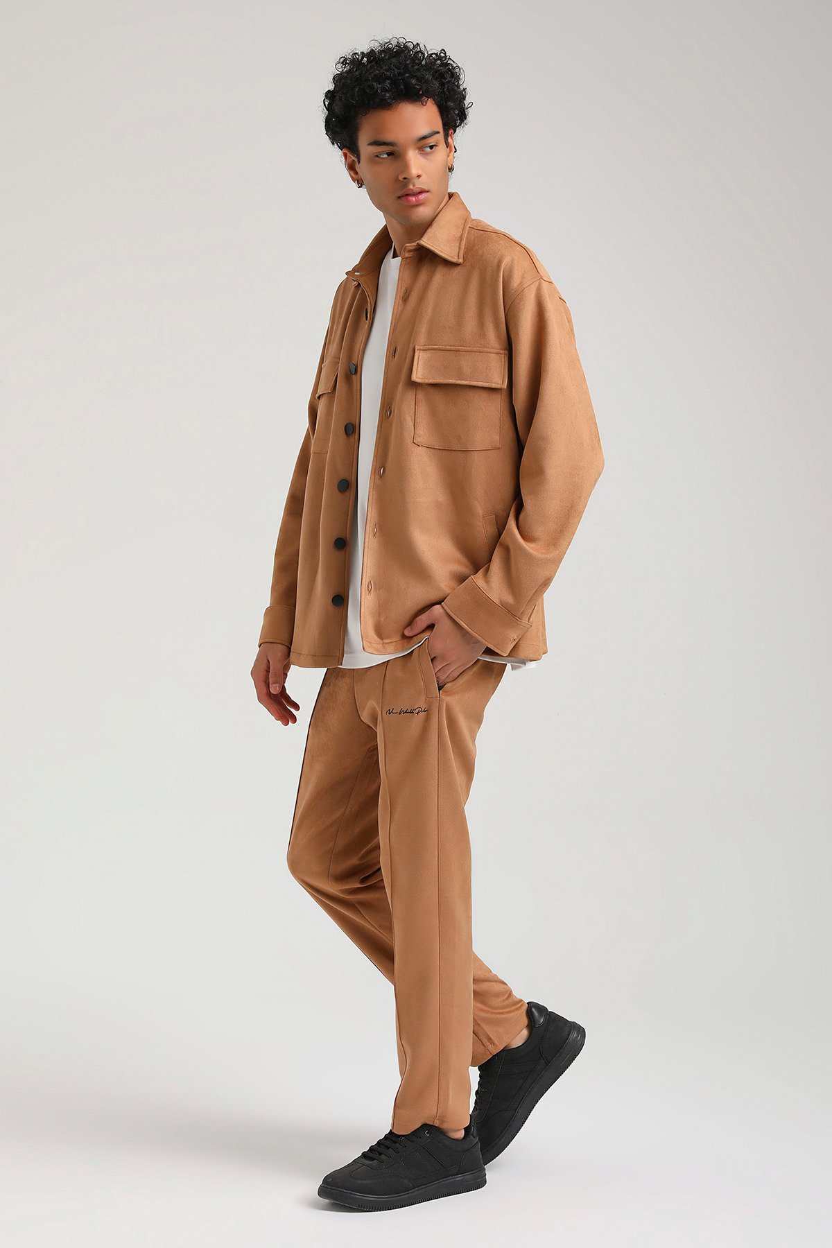 New World Polo SÜET ÜST Bej Slim Fit Eşofman 23FWM64027