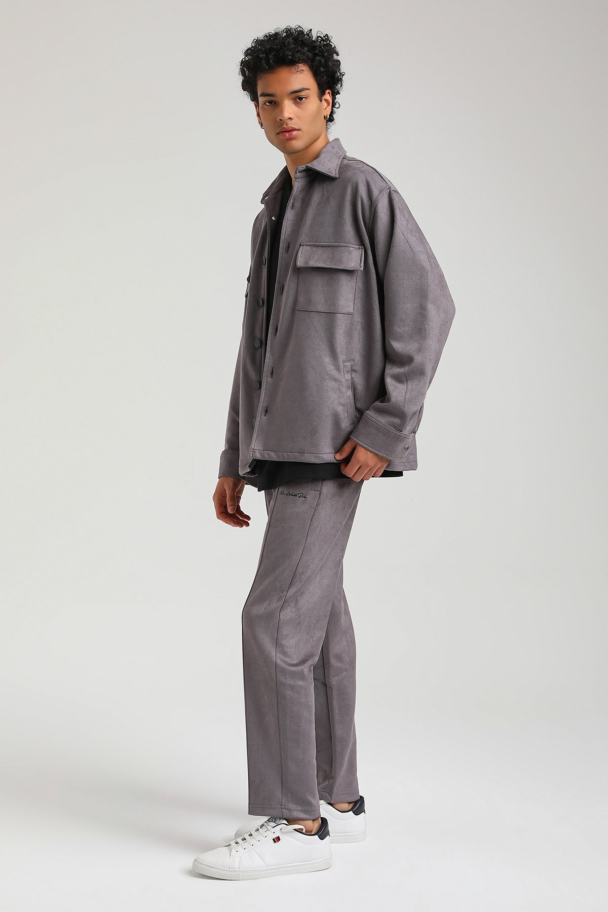 New World Polo SÜET ÜST Gri Slim Fit Eşofman 23FWM64027