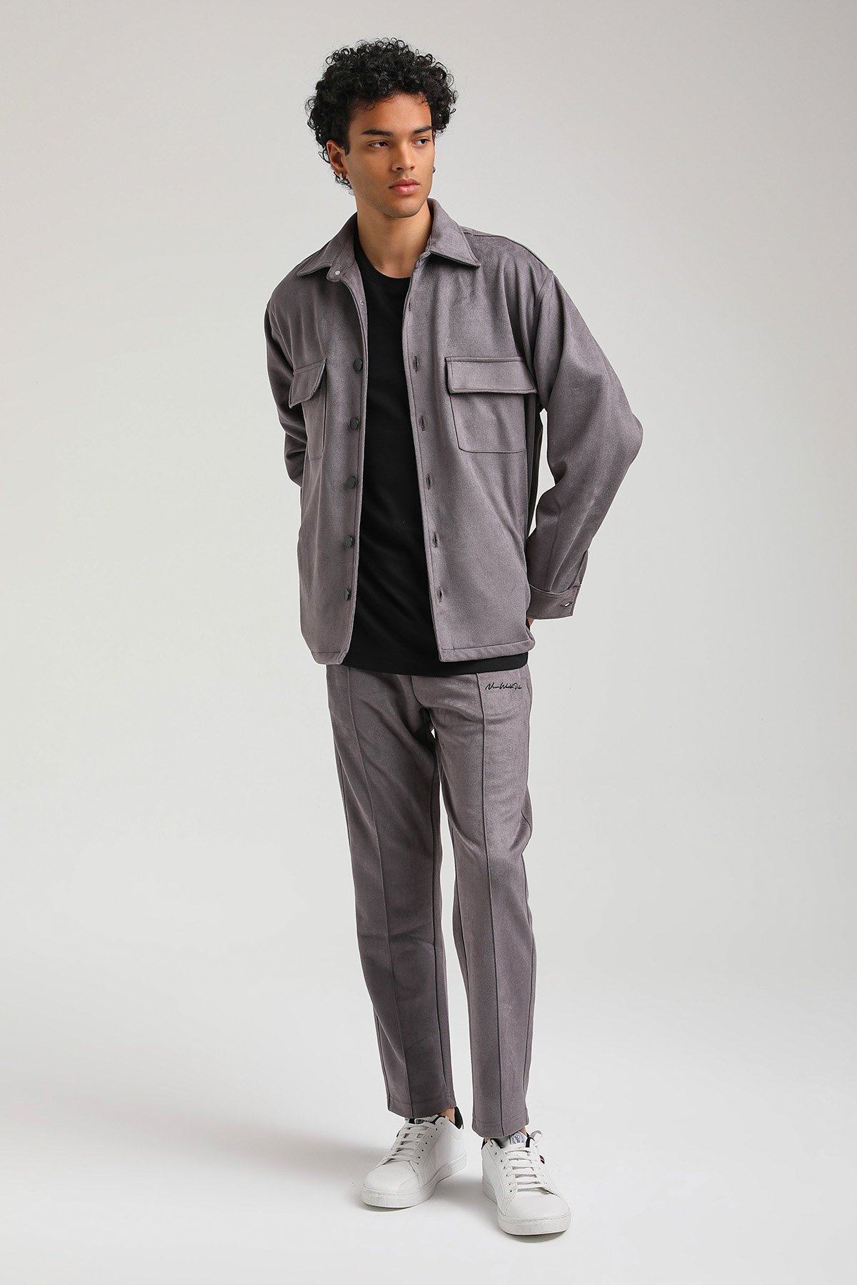 New World Polo SÜET ÜST Gri Slim Fit Eşofman 23FWM64027