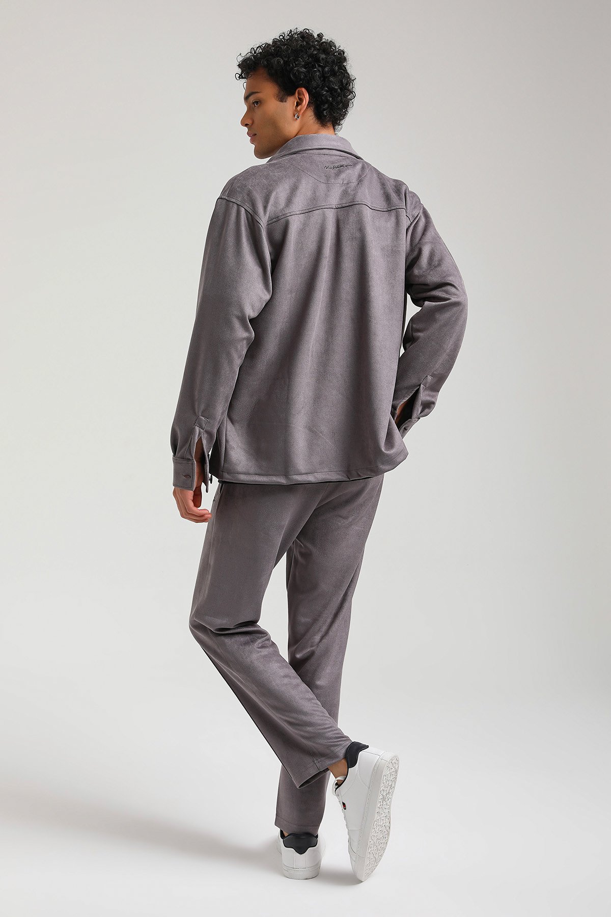 New World Polo SÜET ÜST Gri Slim Fit Eşofman 23FWM64027