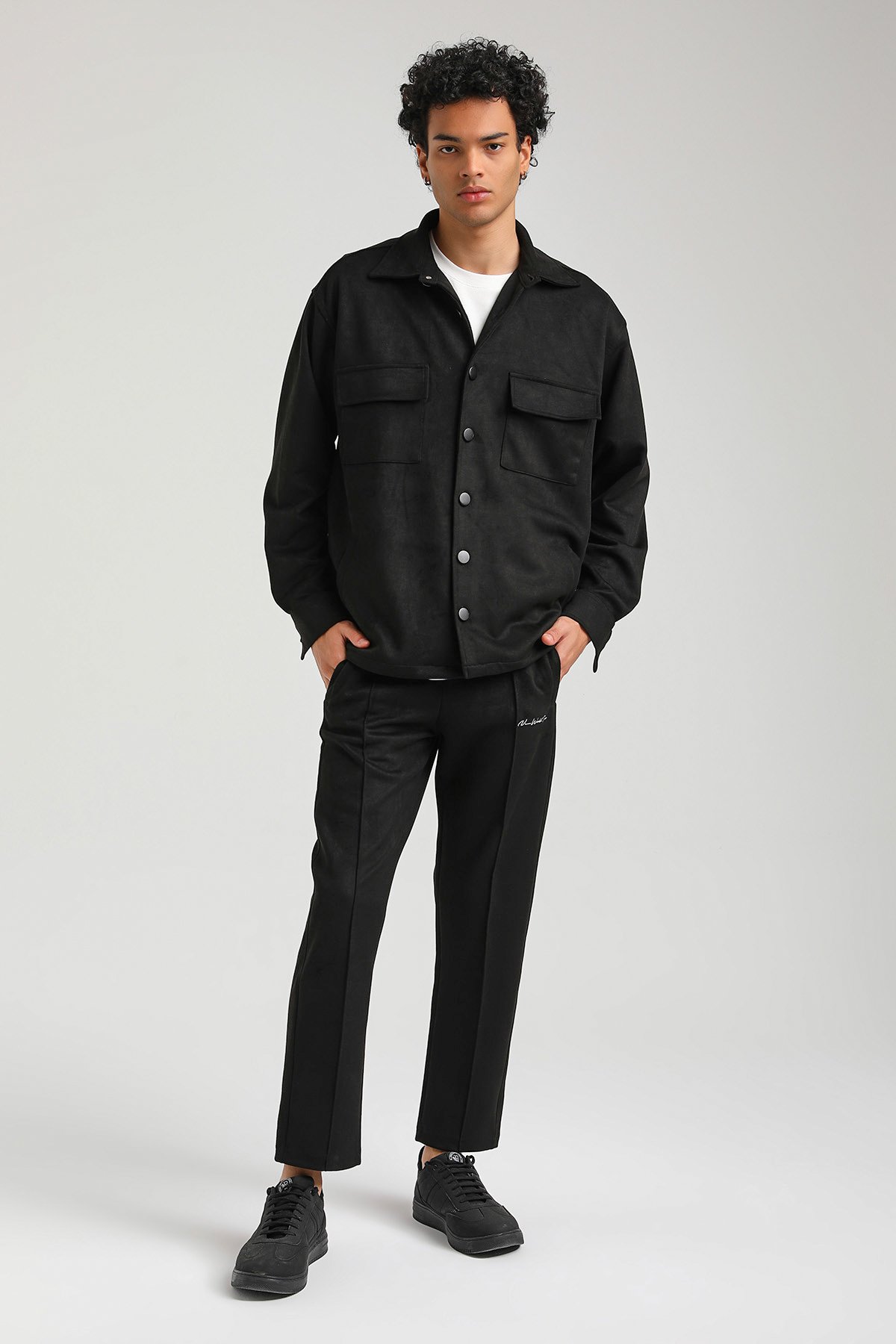 New World Polo SÜET ÜST Siyah Slim Fit Eşofman 23FWM64027