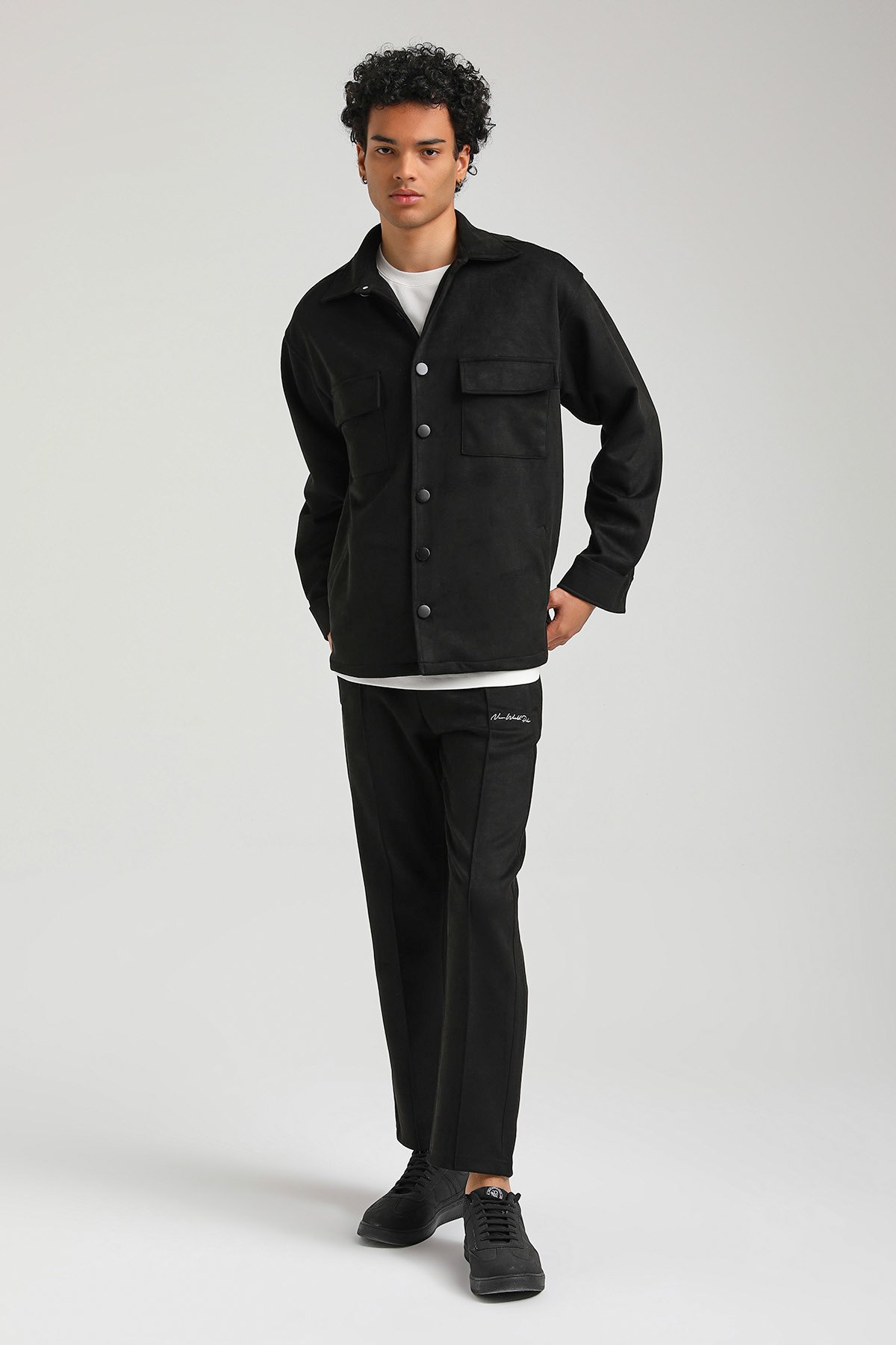 New World Polo SÜET ÜST Siyah Slim Fit Eşofman 23FWM64027