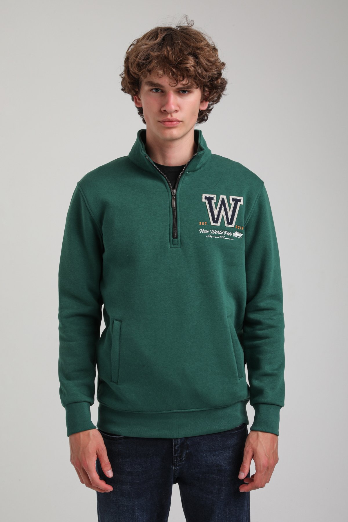 Yeşil Slim Fit Half-Zip Sweatshirt 23FWM64065