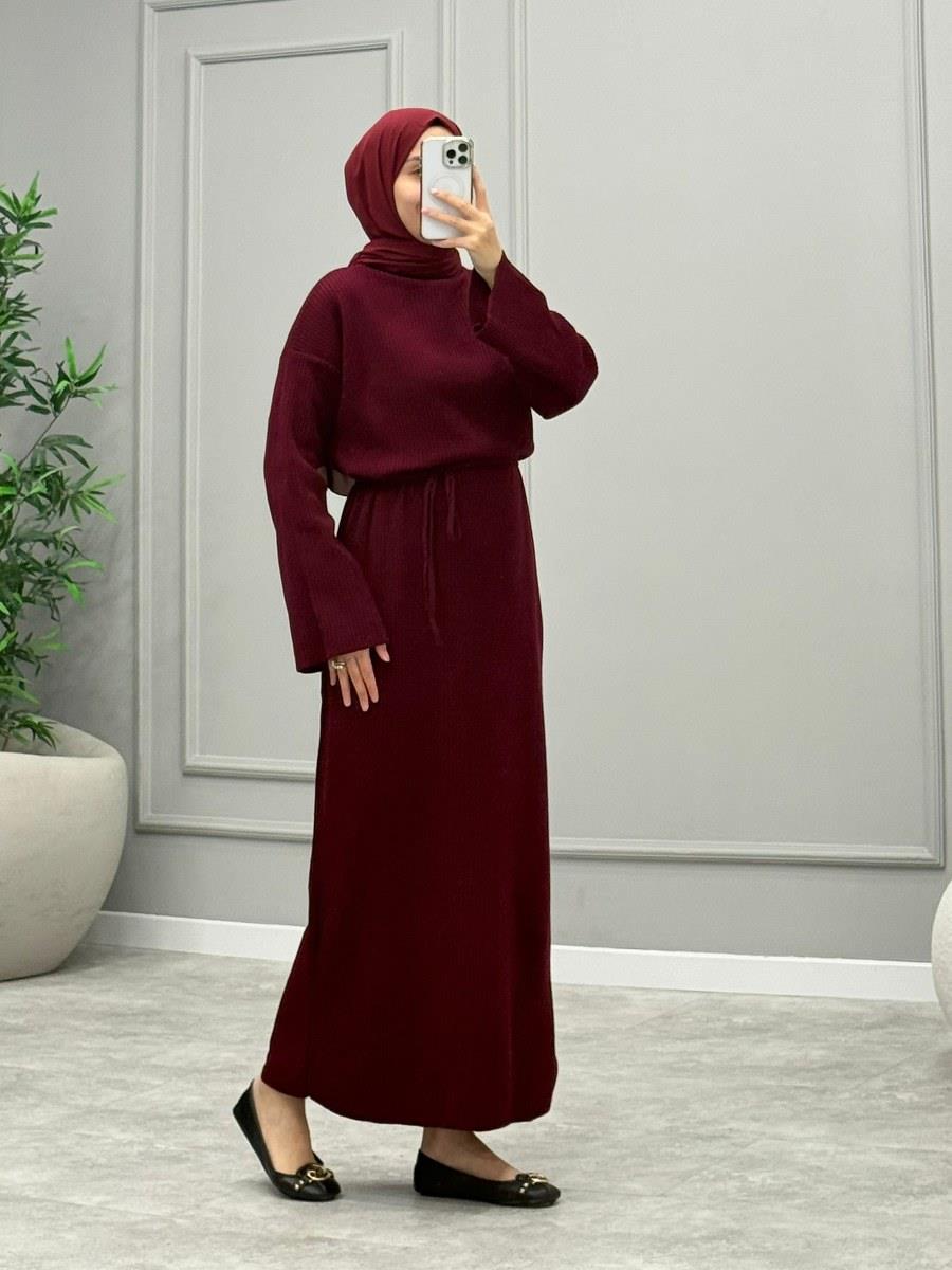 Alisa Triko Elbise -Bordo