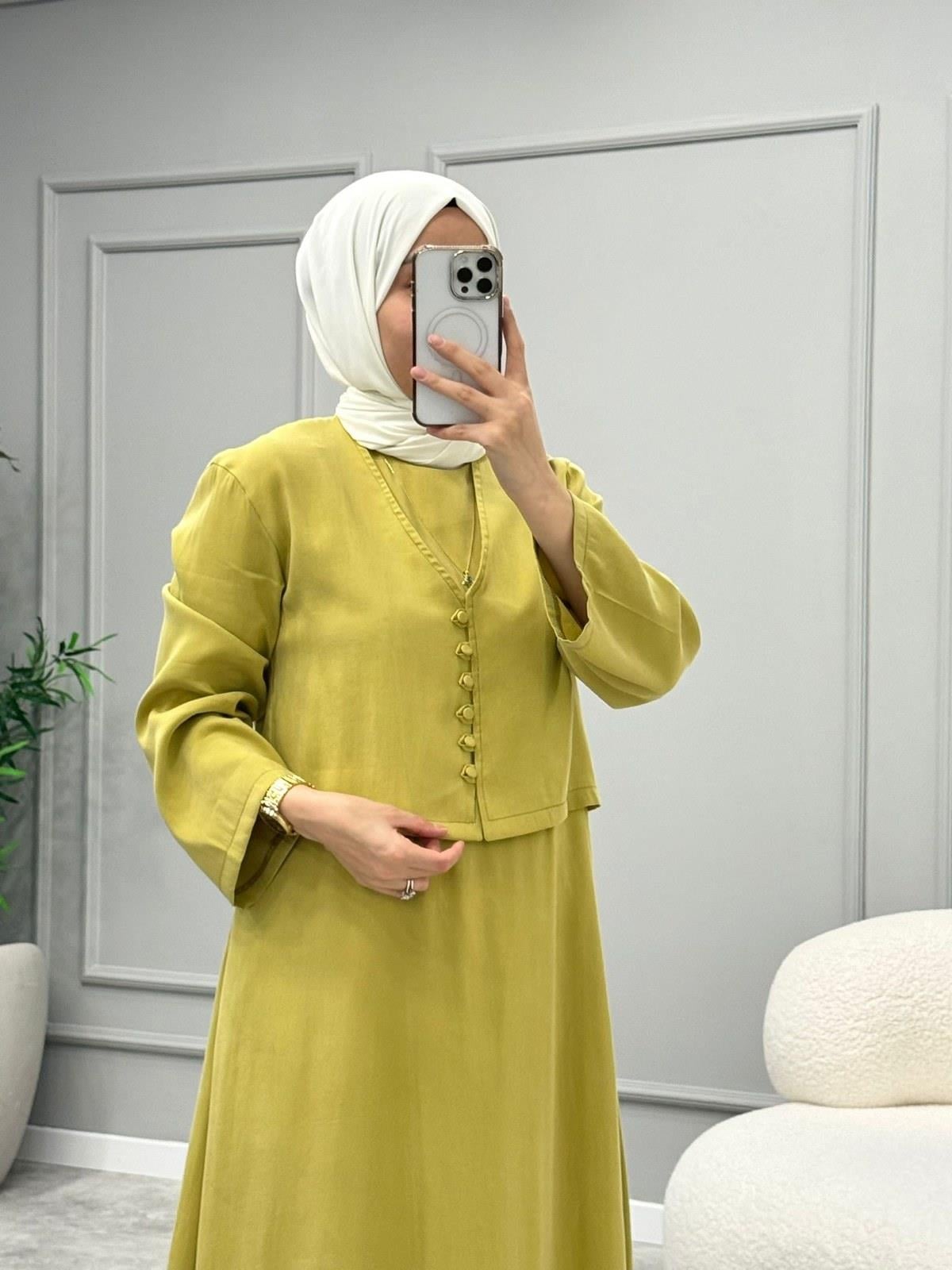 Alora Hırka Detaylı Elbise -Yağ Yeşili