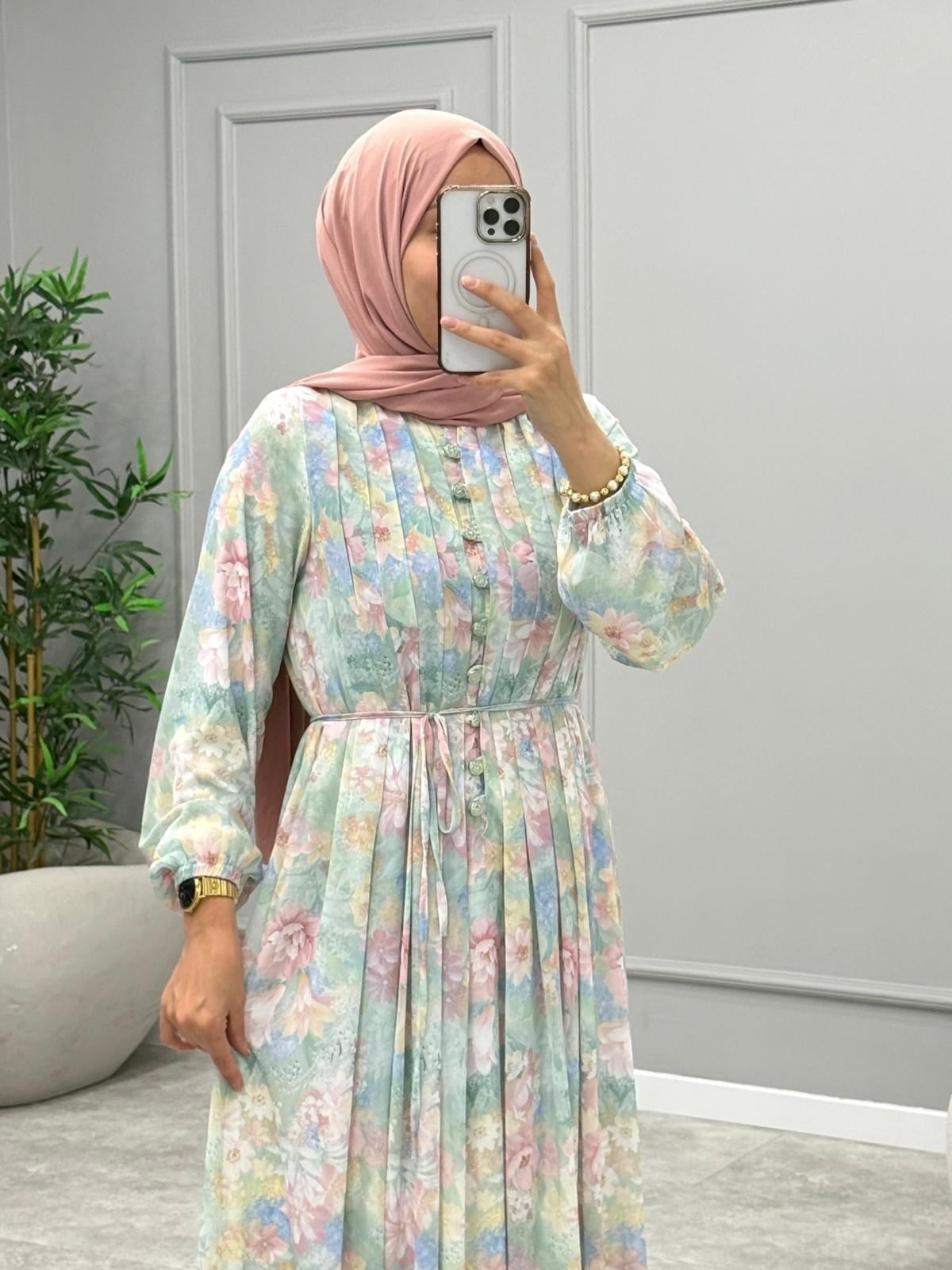 Alya Desenli Elbise -Pembe