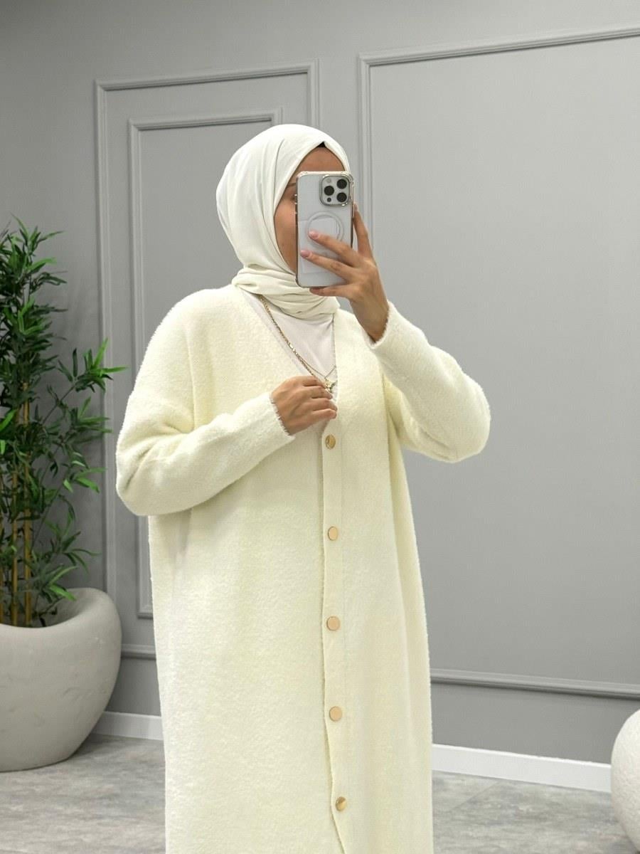 Angora Düğmeli Hırka -Ekru