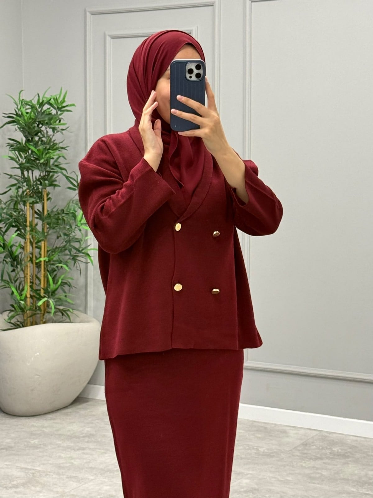 Bellis Düğmeli Merserize Takım -Bordo