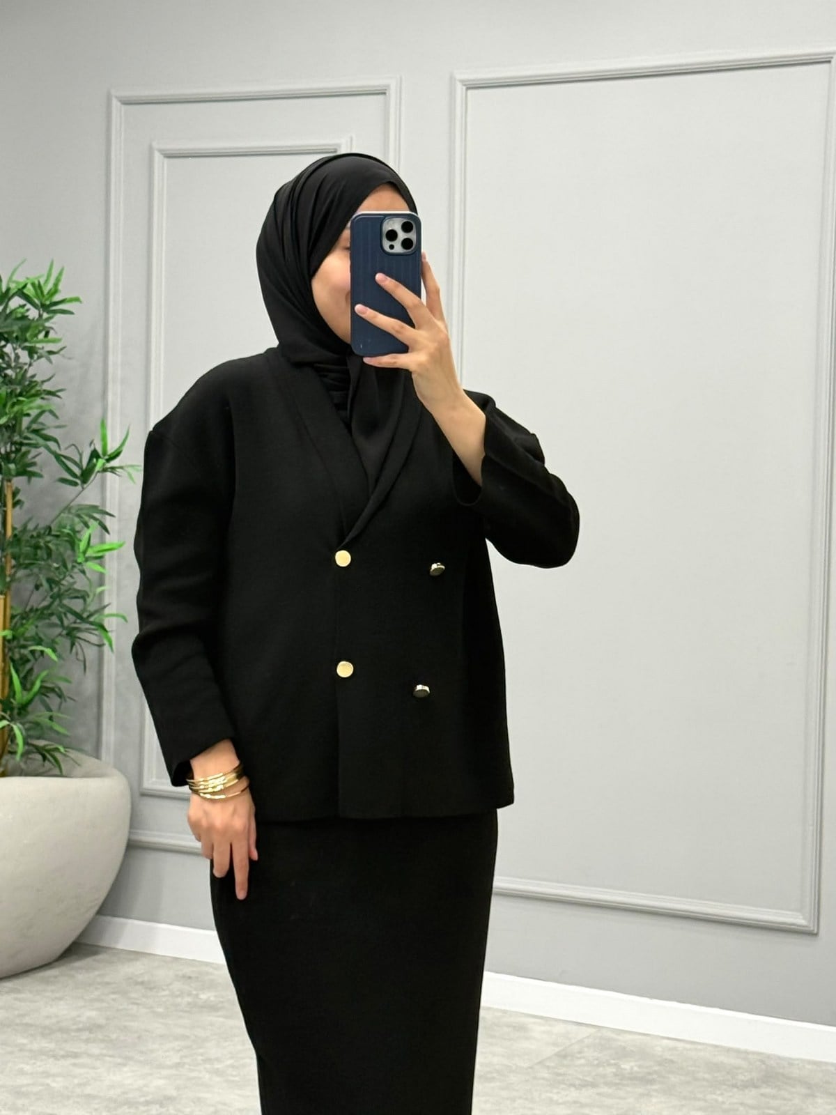 Bellis Düğmeli Merserize Takım -Siyah