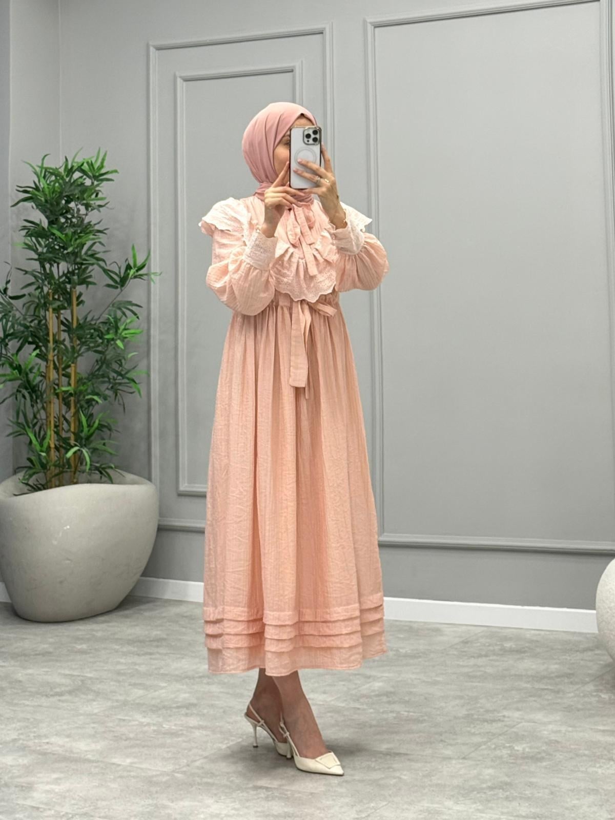 Bloom Yaka Detay Elbise -Pembe