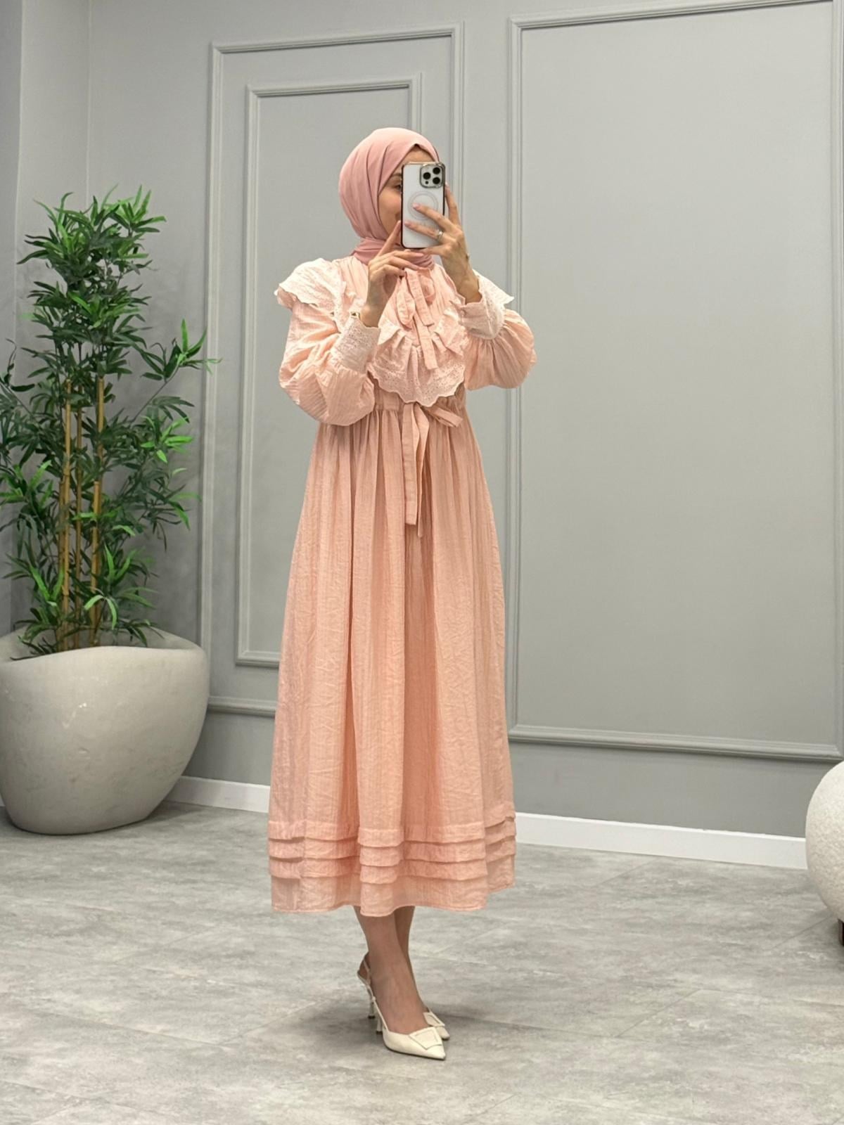 Bloom Yaka Detay Elbise -Pembe