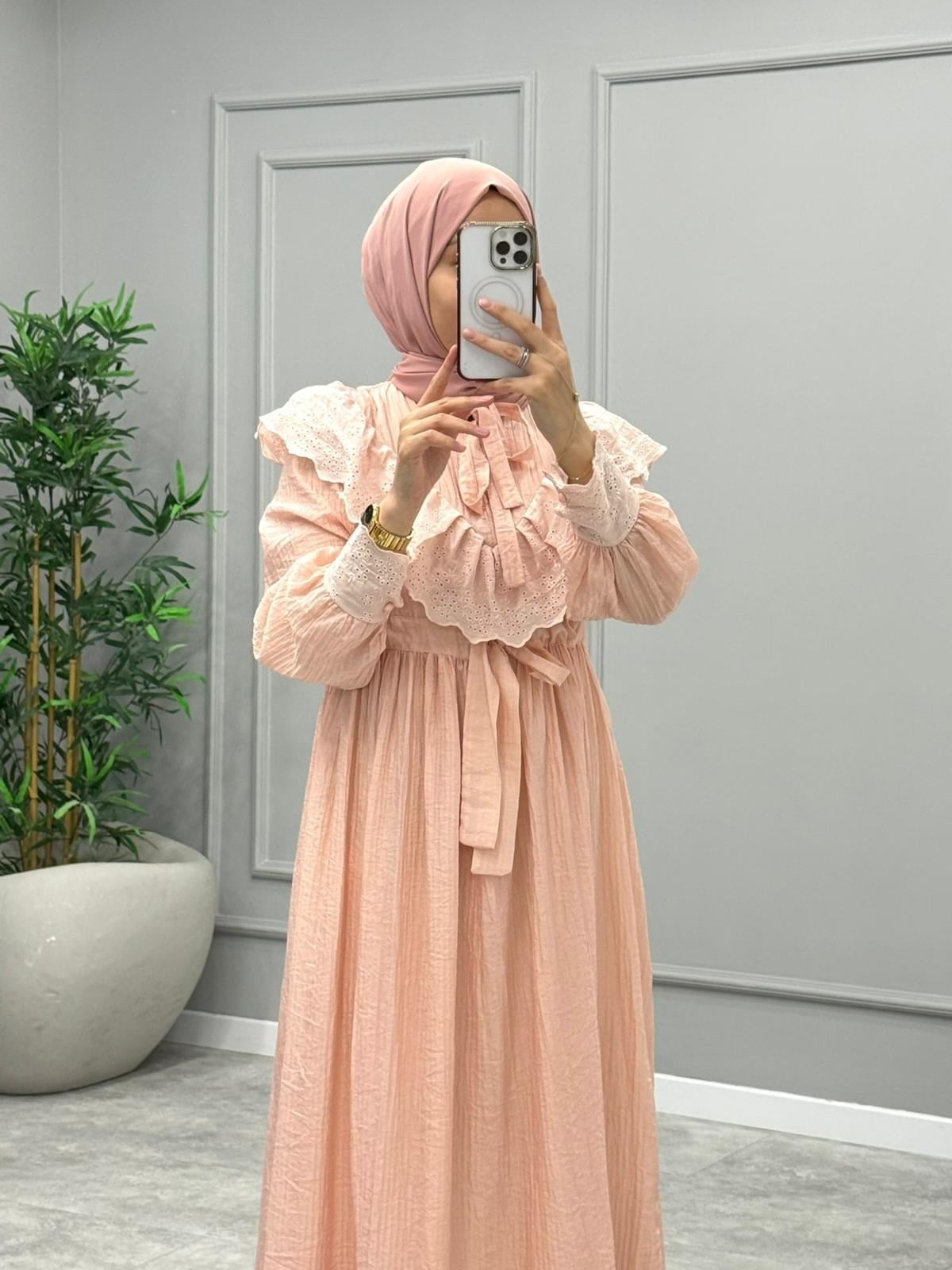 Bloom Yaka Detay Elbise -Pembe