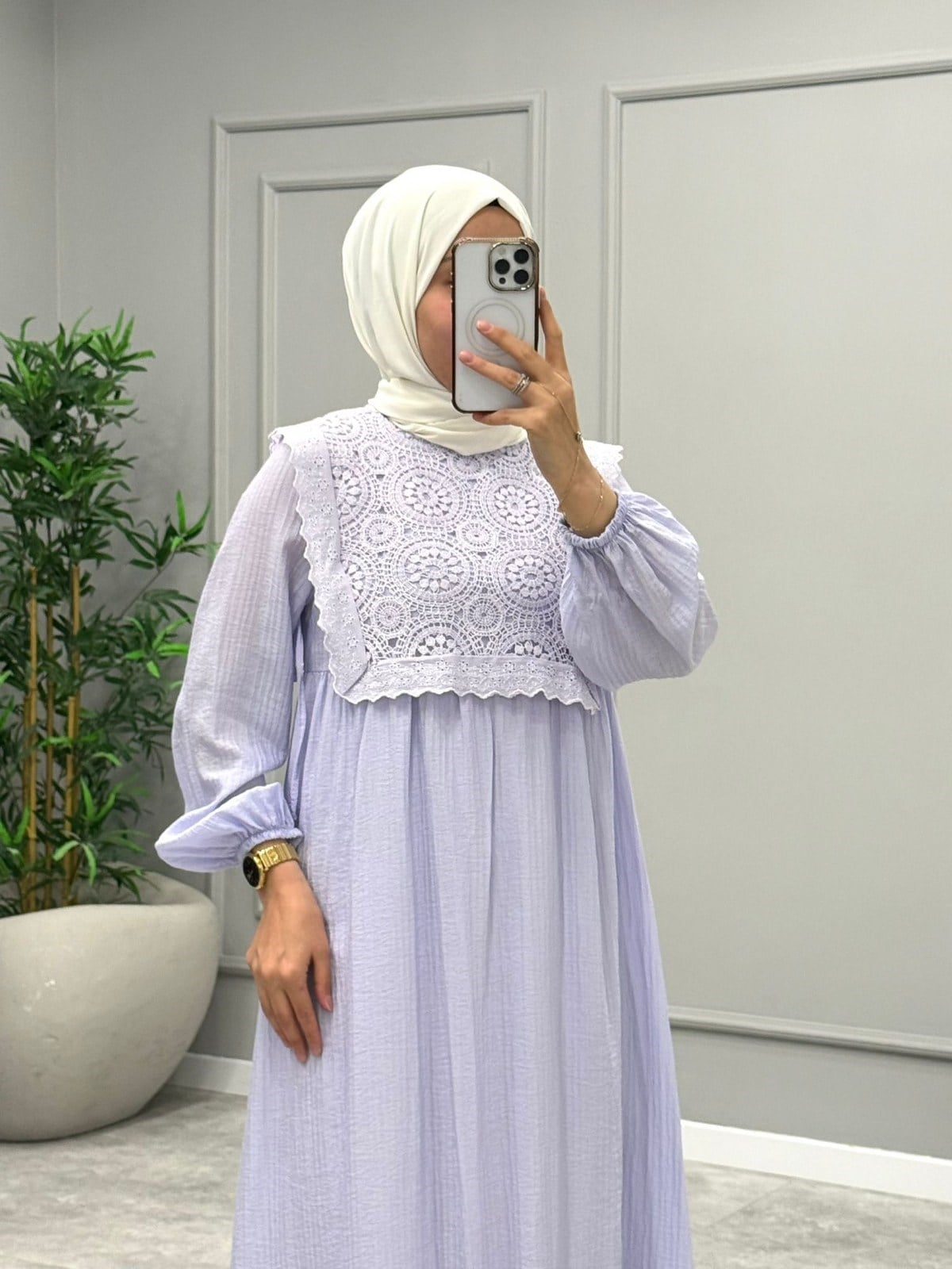 Bonita Dantel Detaylı Elbise -Lila