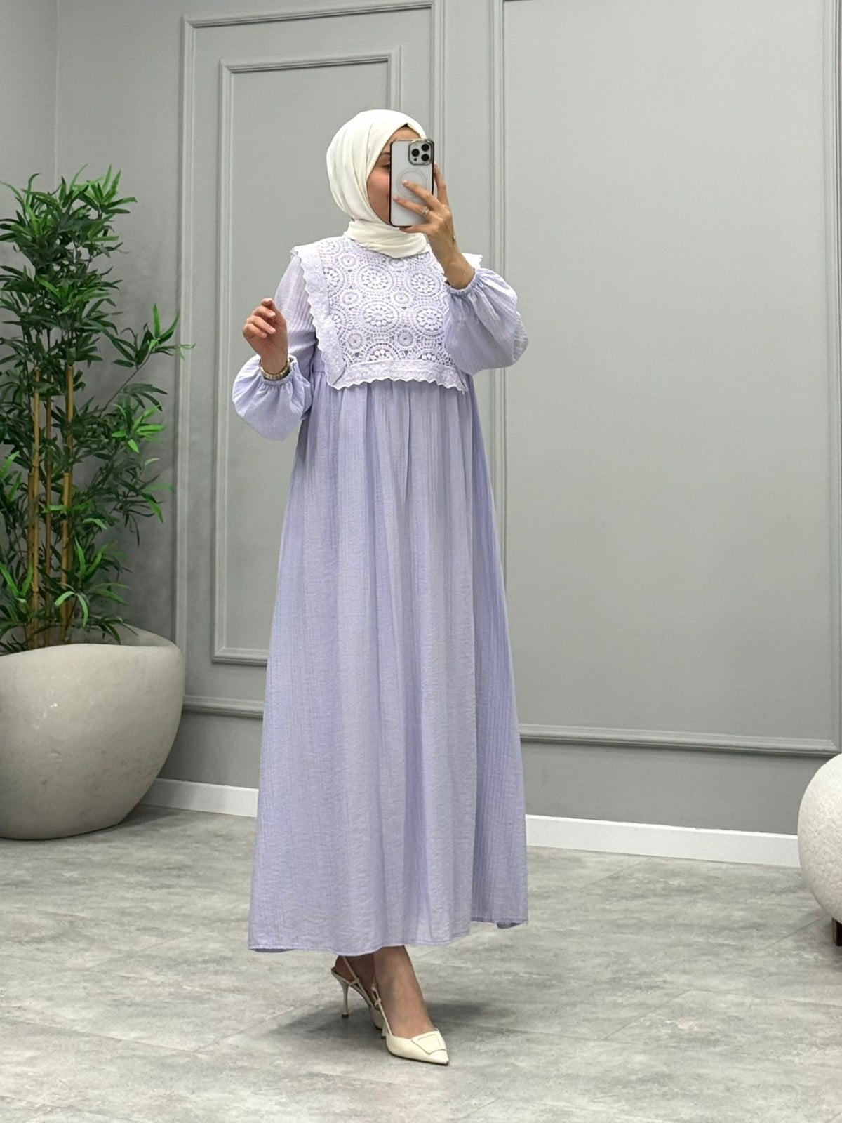 Bonita Dantel Detaylı Elbise -Lila