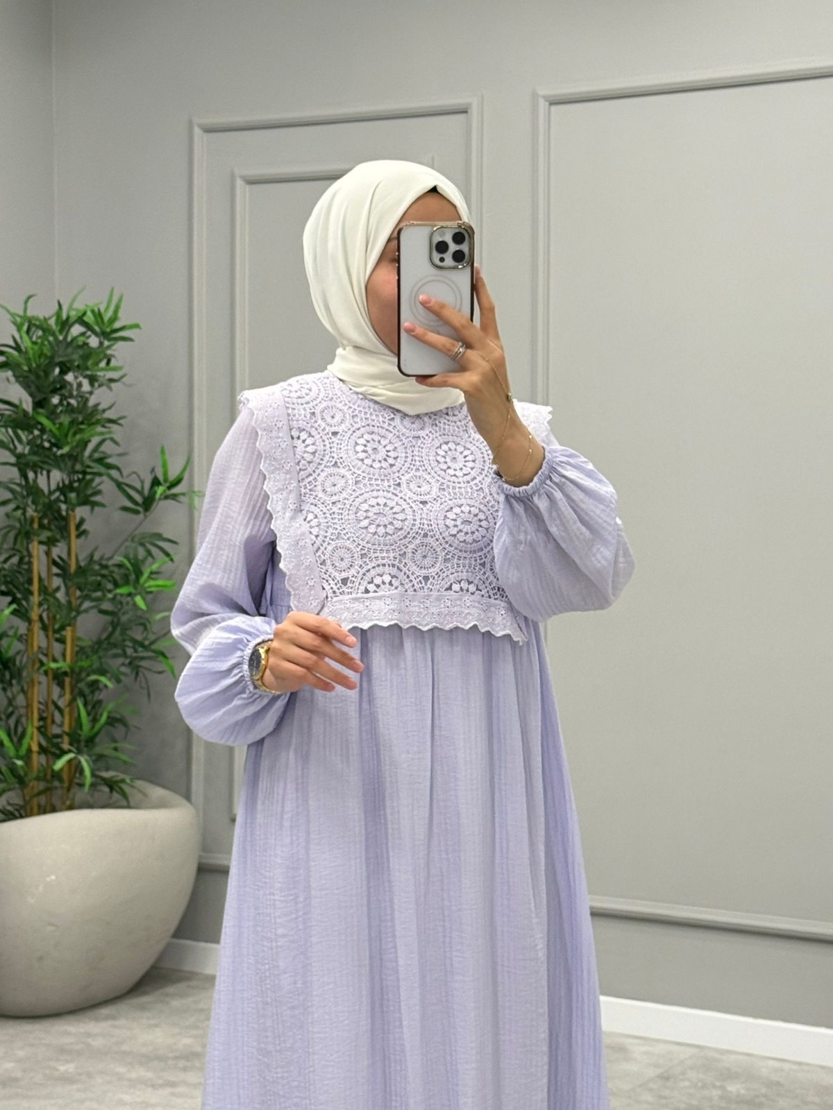 Bonita Dantel Detaylı Elbise -Lila