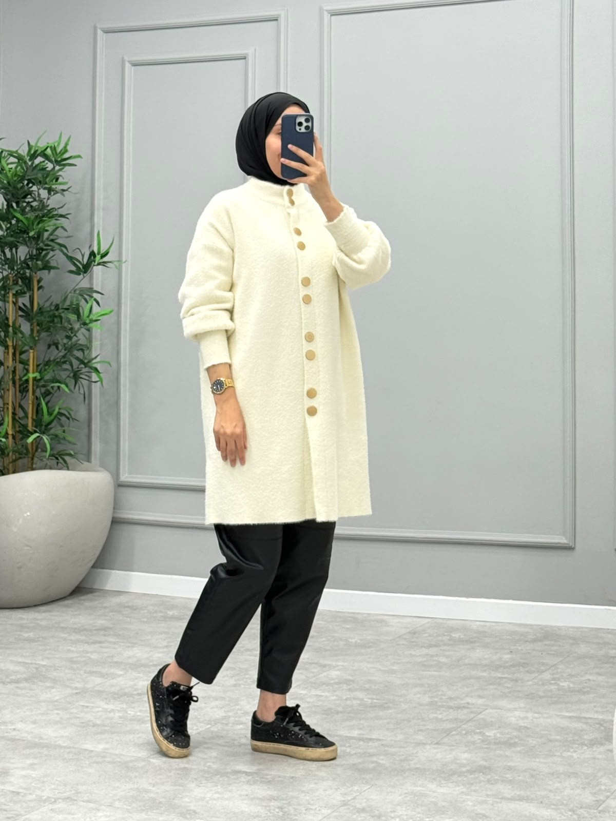 Diana Düğmeli Angora Hırka -Ekru
