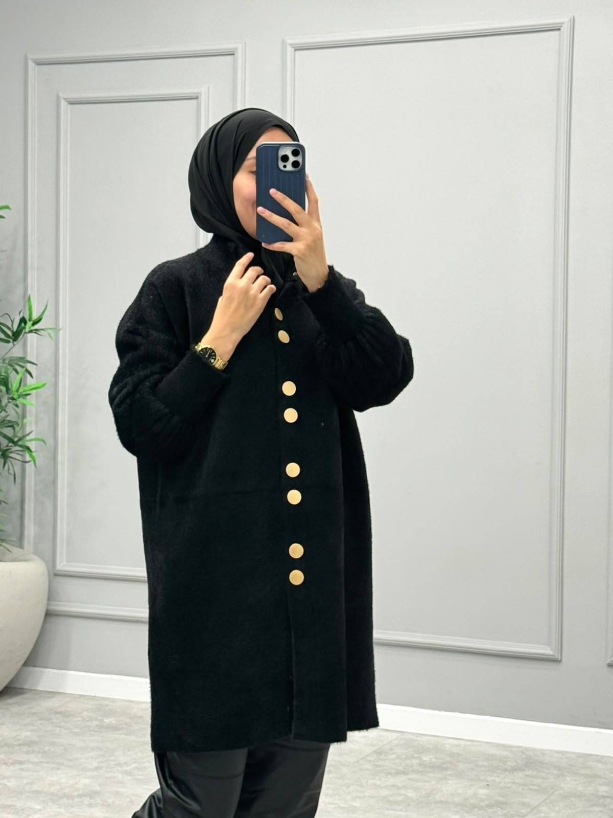Diana Düğmeli Angora Hırka -Siyah