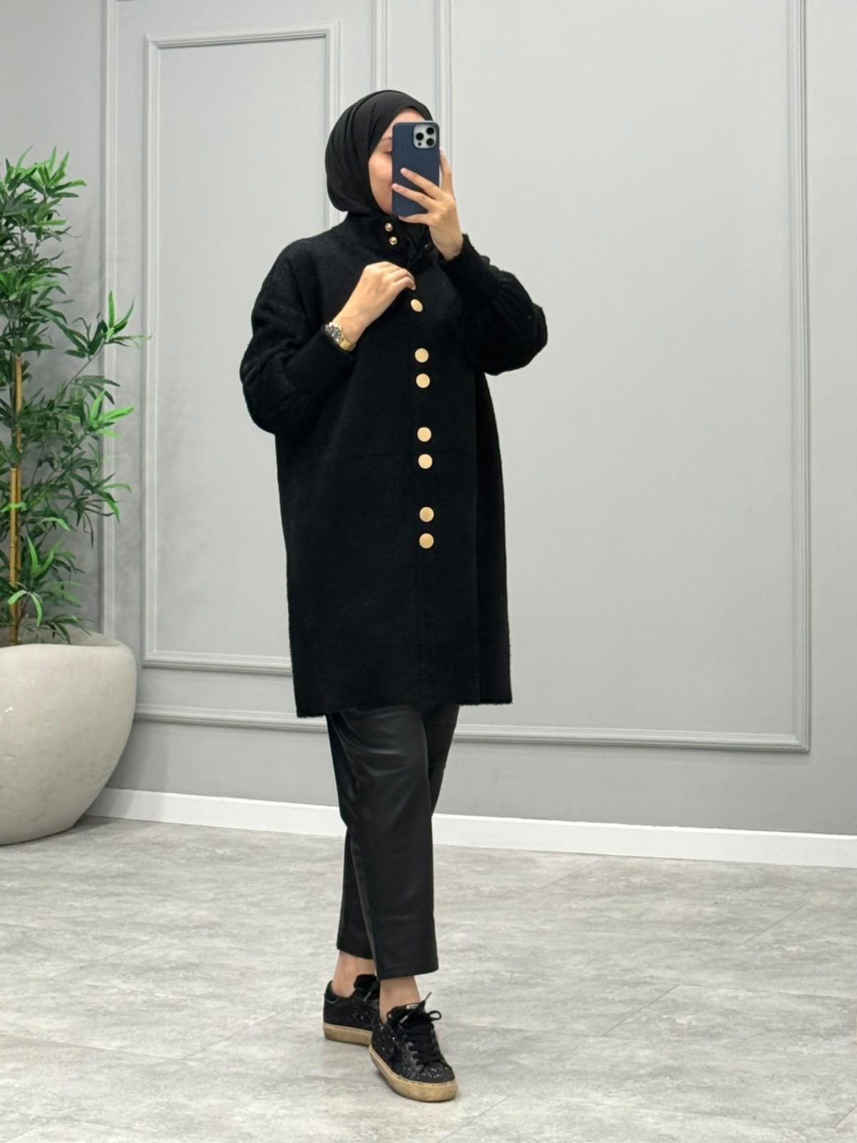 Diana Düğmeli Angora Hırka -Siyah