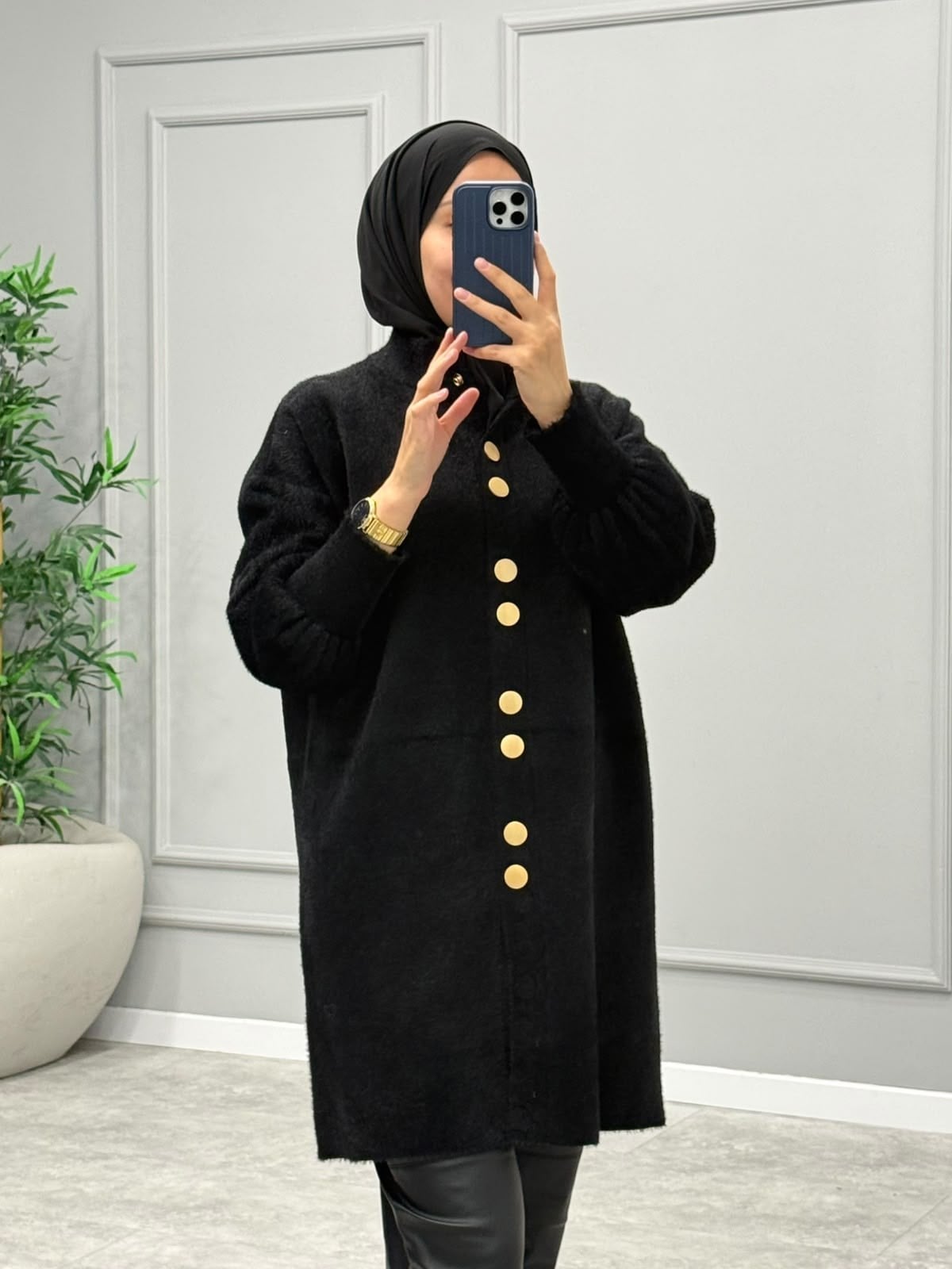 Diana Düğmeli Angora Hırka -Siyah