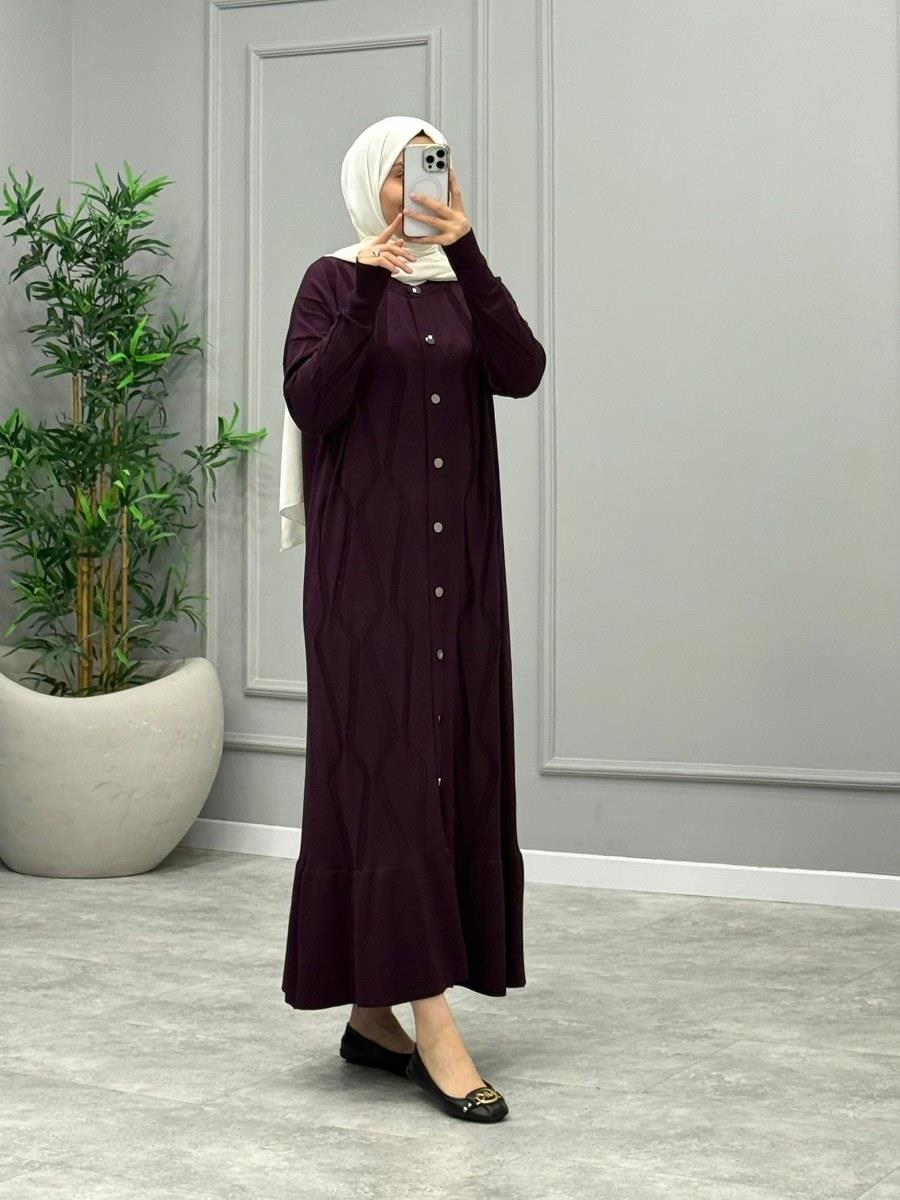 Flower Desenli Fırfırlı Elbise -Mor