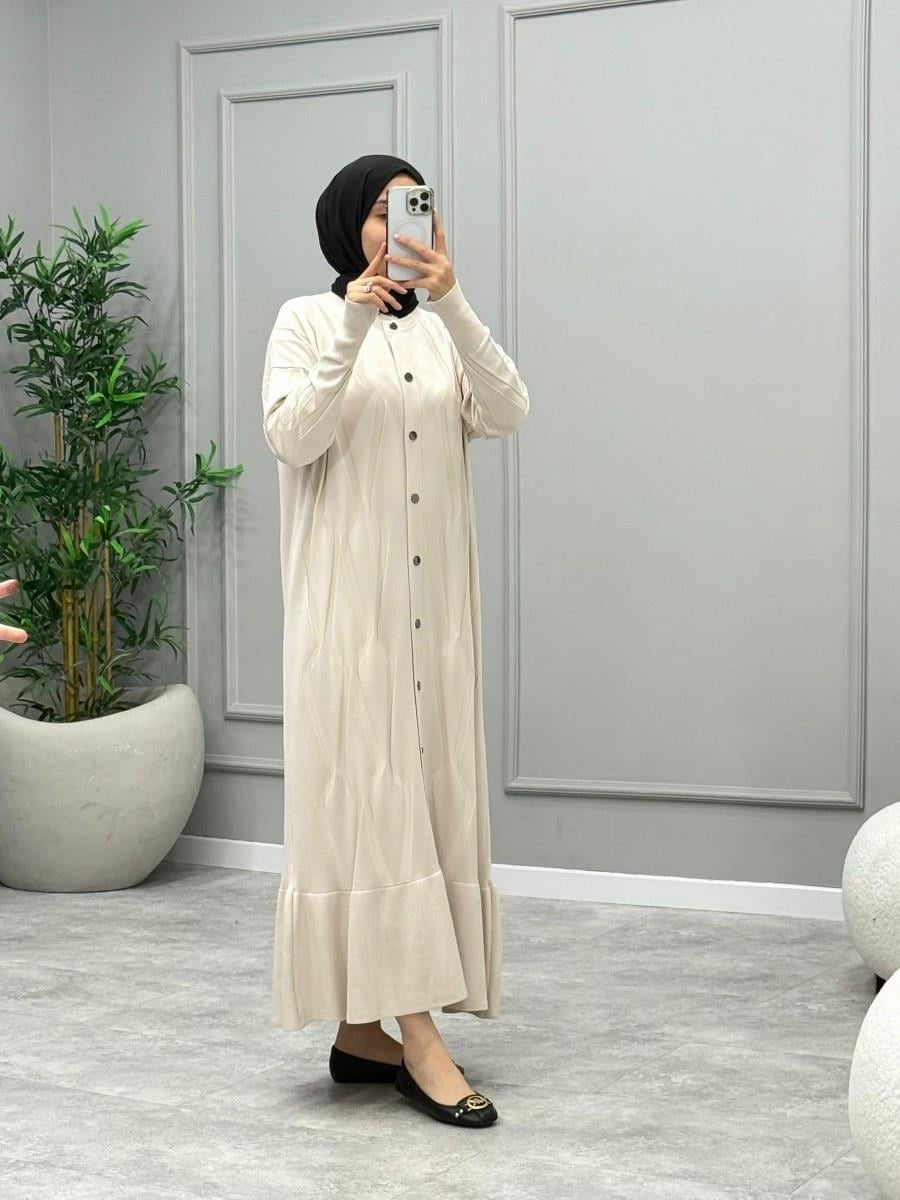 Flower Desenli Fırfırlı Elbise -Taş