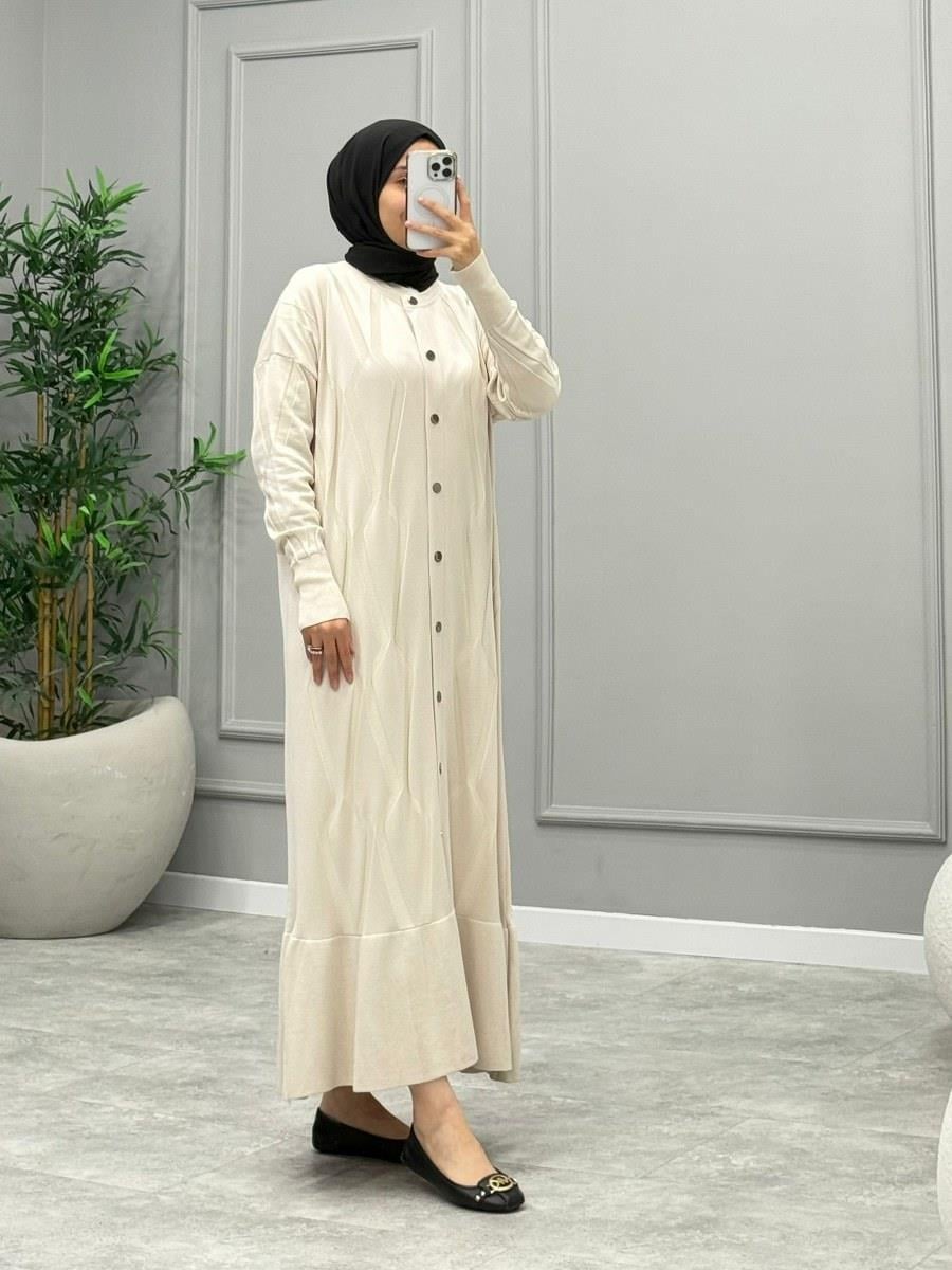 Flower Desenli Fırfırlı Elbise -Taş