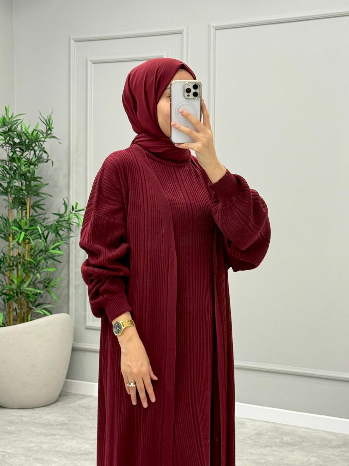 Hırkalı Triko Elbise -Bordo