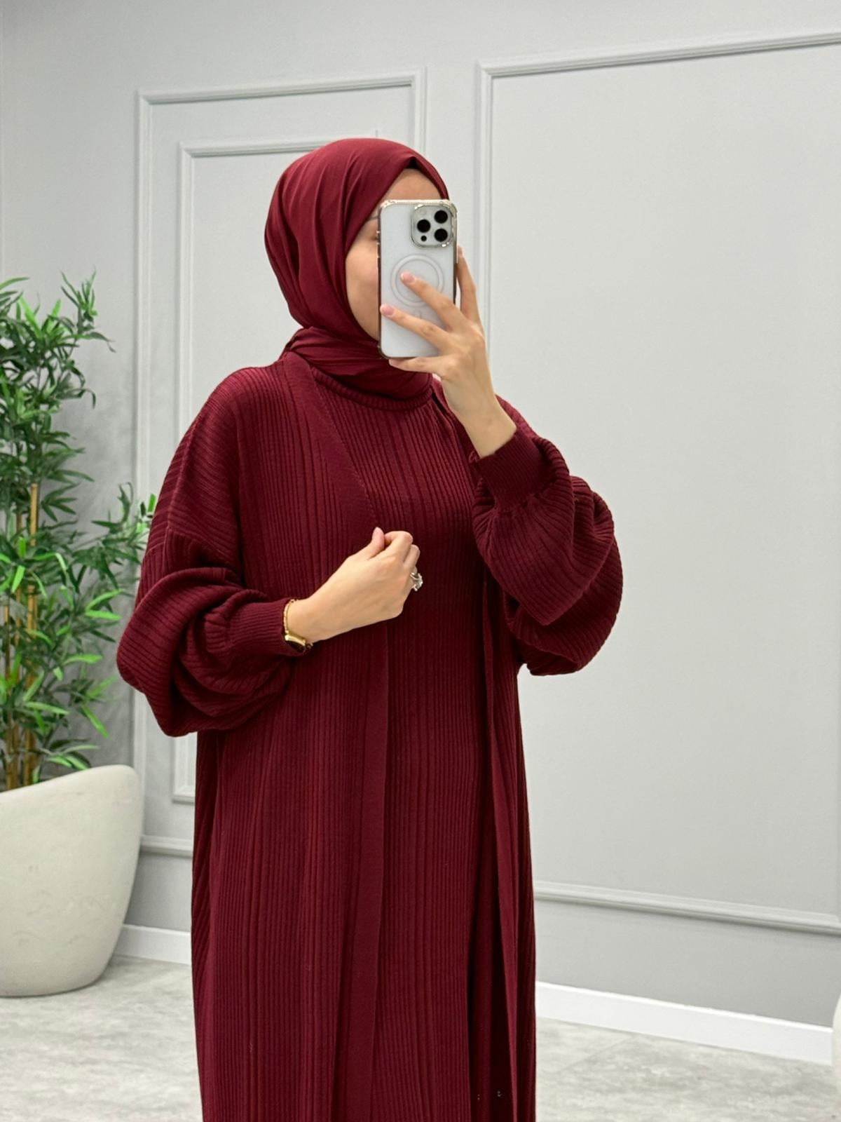 Hırkalı Triko Elbise -Bordo