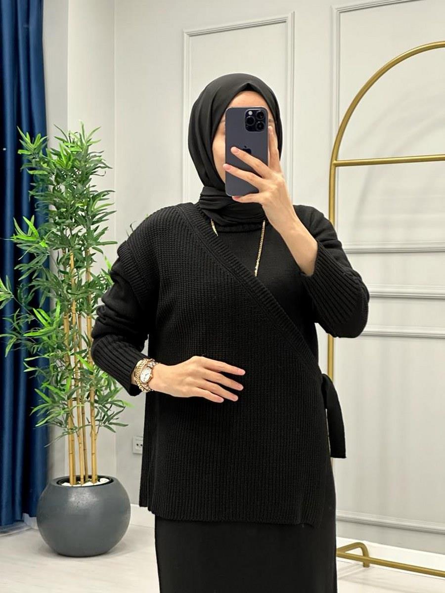 İkili Örme Elbise Siyah