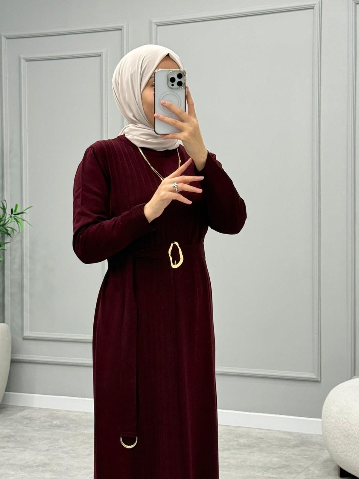 Lavin Kemerli Elbise -Bordo