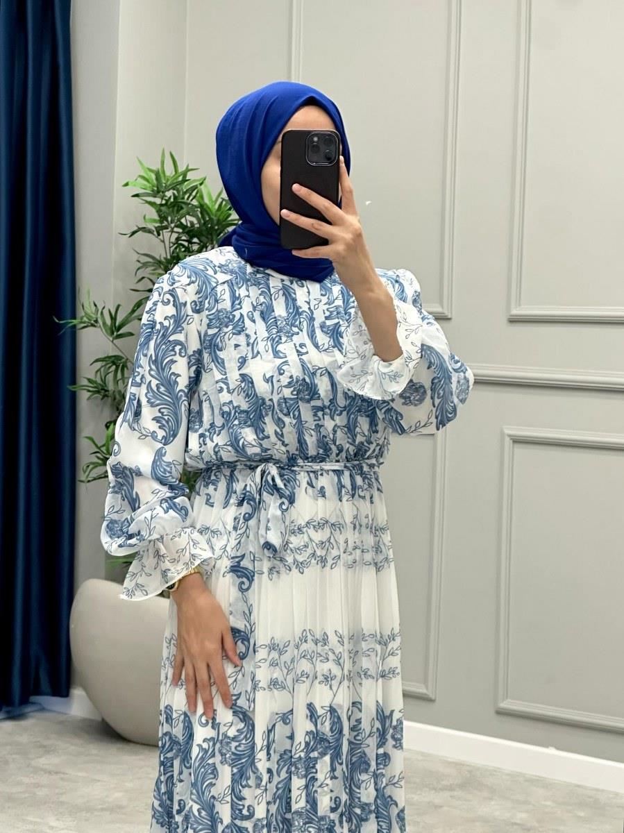 Lizya Şifon Elbise -Mavi