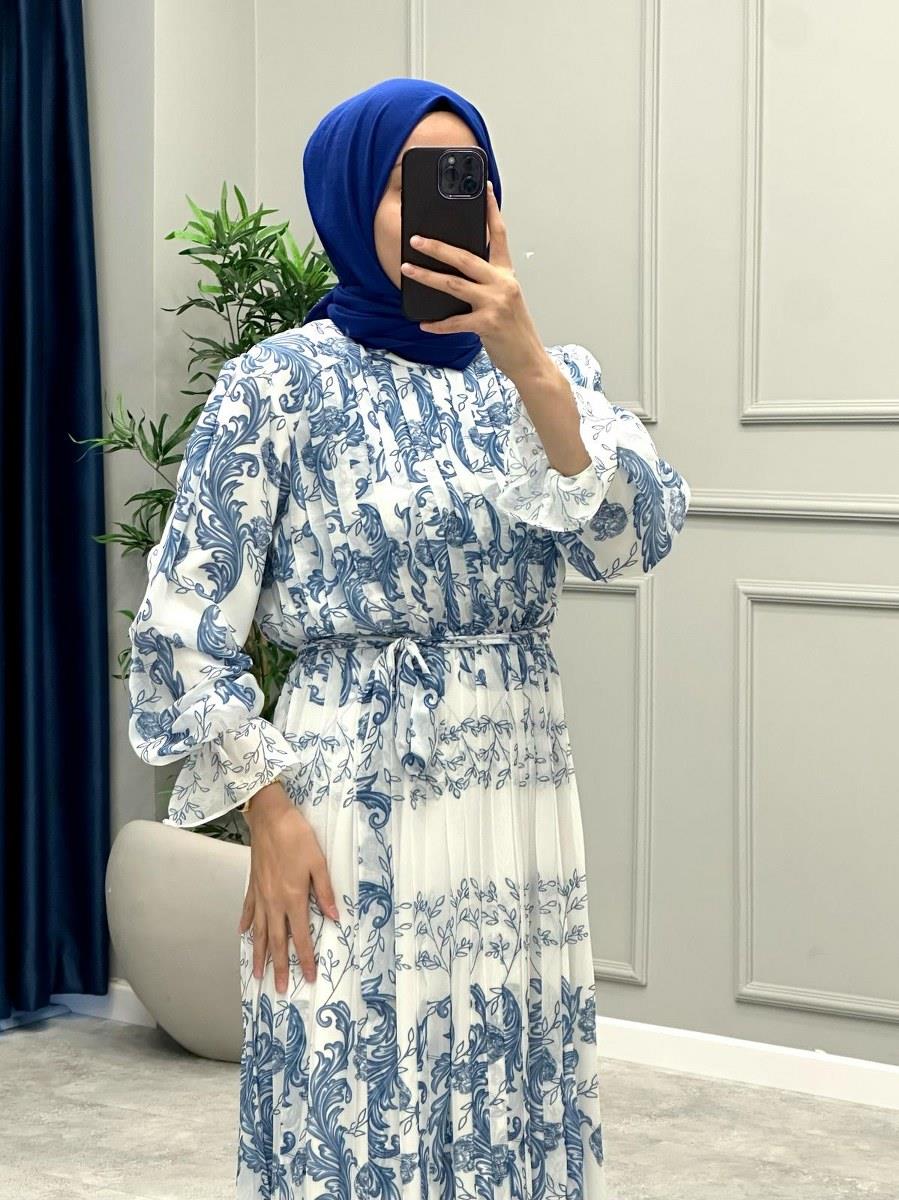 Lizya Şifon Elbise -Mavi