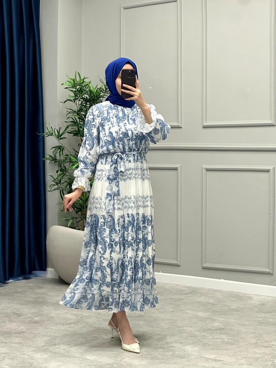 Lizya Şifon Elbise -Mavi
