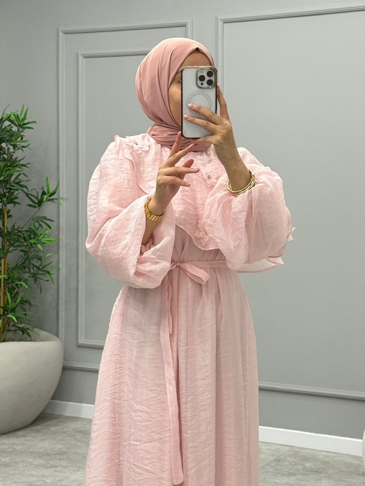 Luna Çiçek Detay Elbise -Pembe