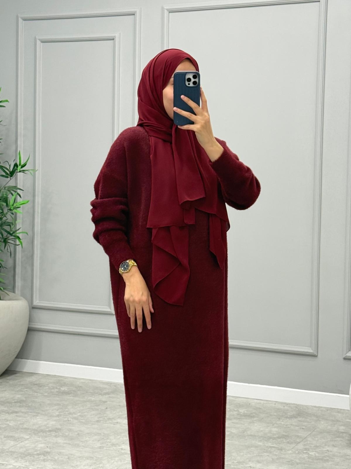 Mara Angora Elbise -Bordo