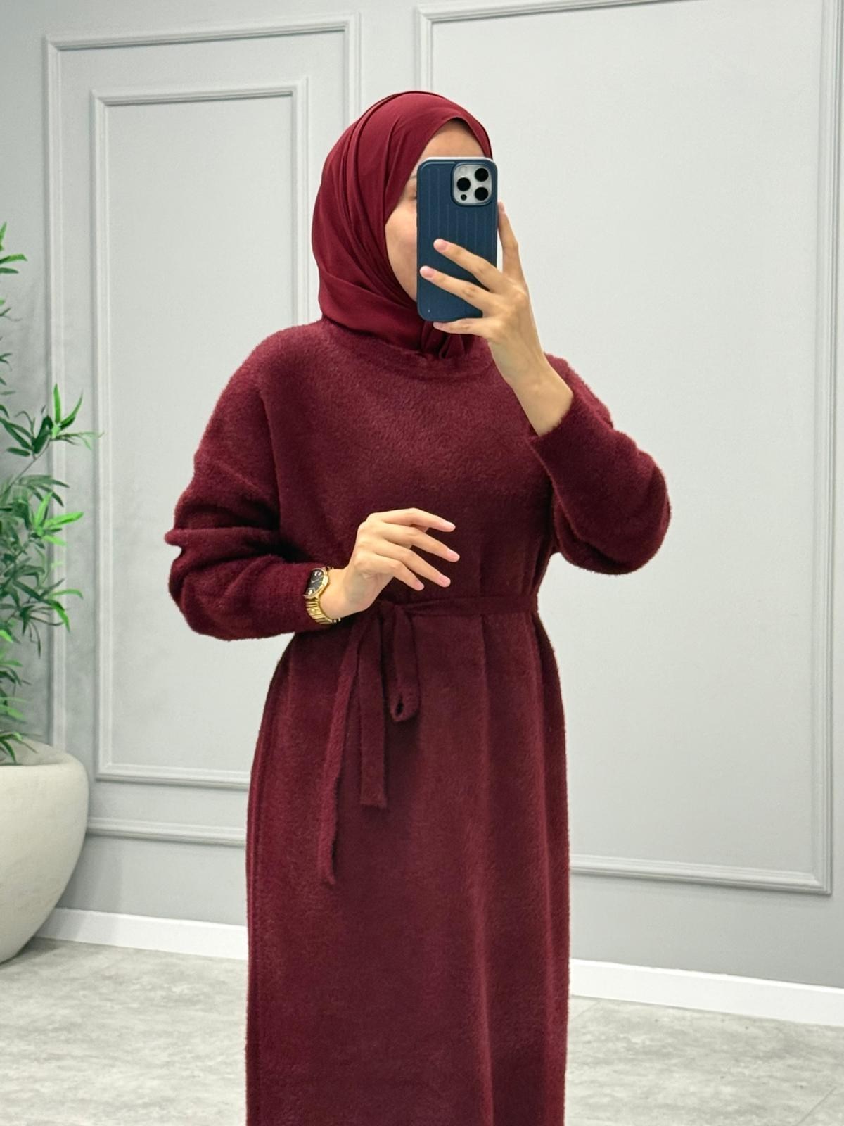 Mara Angora Elbise -Bordo
