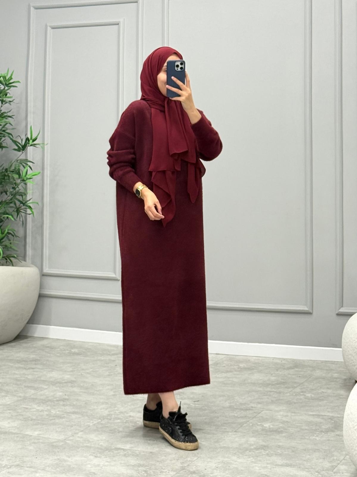 Mara Angora Elbise -Bordo