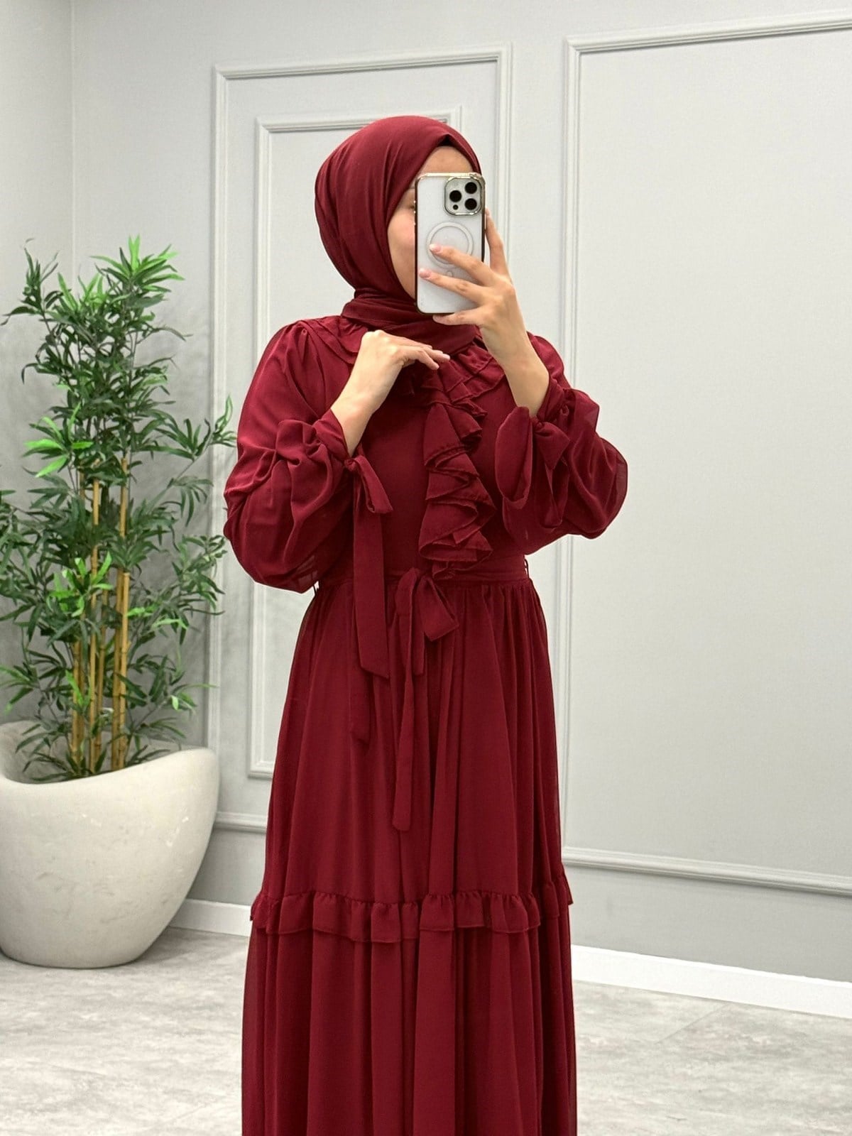 Monisa Şifon Elbise -Bordo
