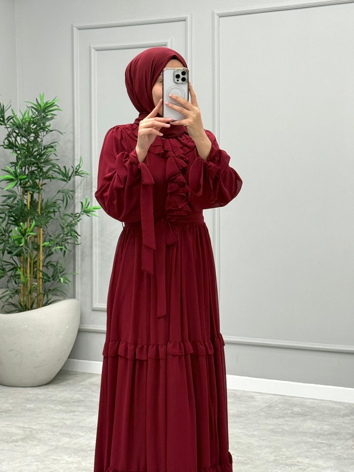 Monisa Şifon Elbise -Bordo