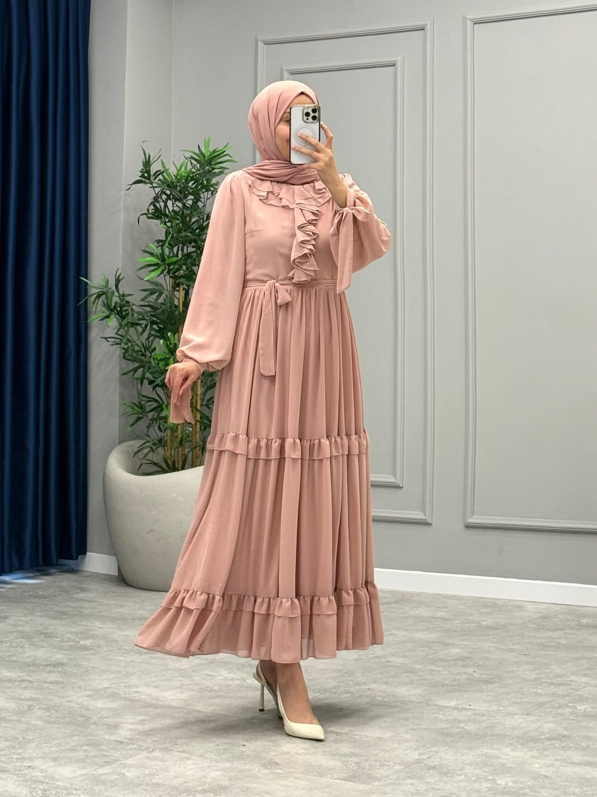 Monisa Şifon Elbise -Pembe
